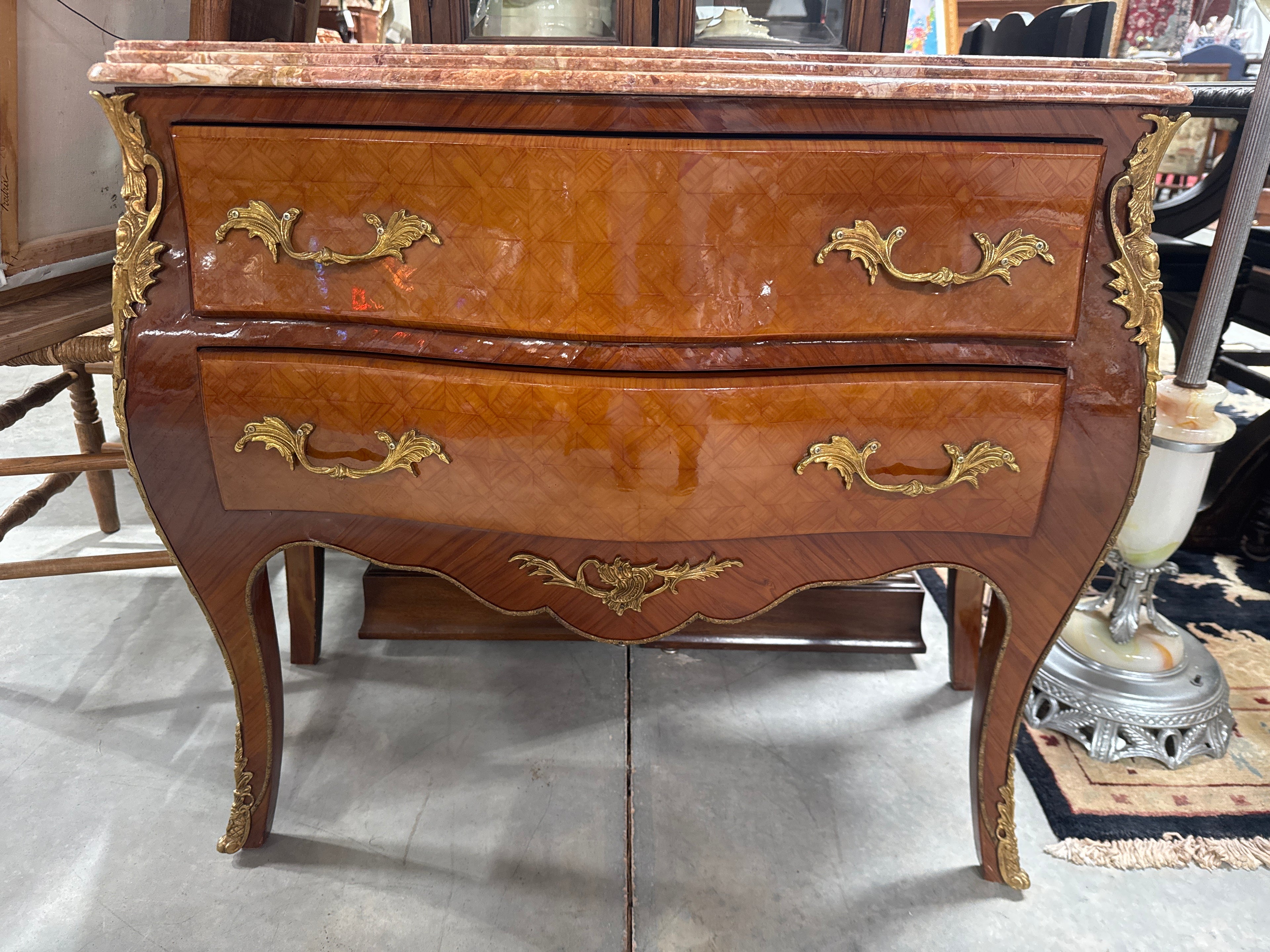 Vintage French Ormolu 2 Drawer Chest With Marble Top