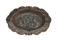 Vintage Oval Metal Ashtray or Catch-All Dish featuring a Repoussé Tavern Scene with Figures and Musicians in Relief