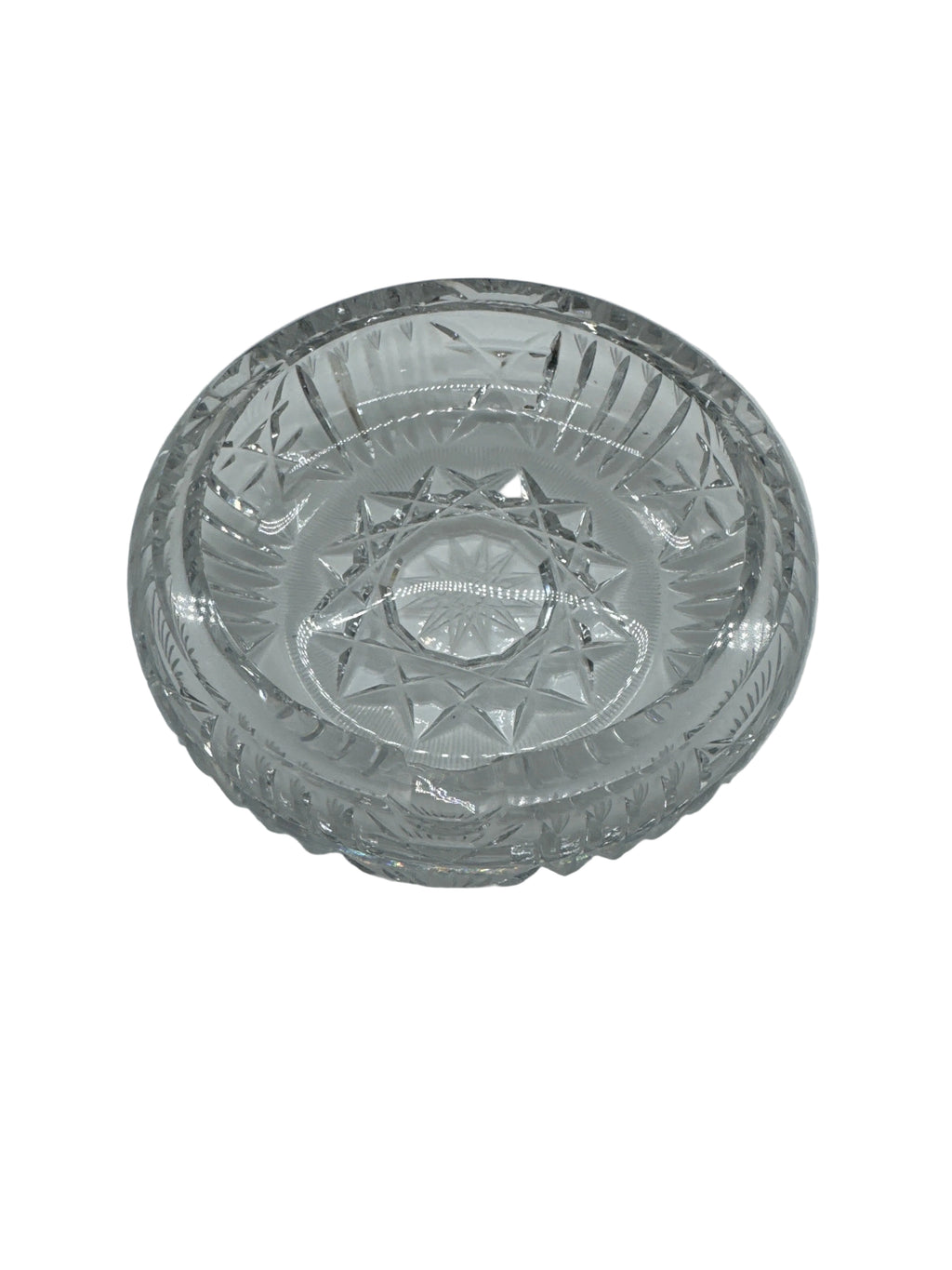 Vintage American Brilliant Heavy Cut Crystal Round Ashtray with Starburst Pattern