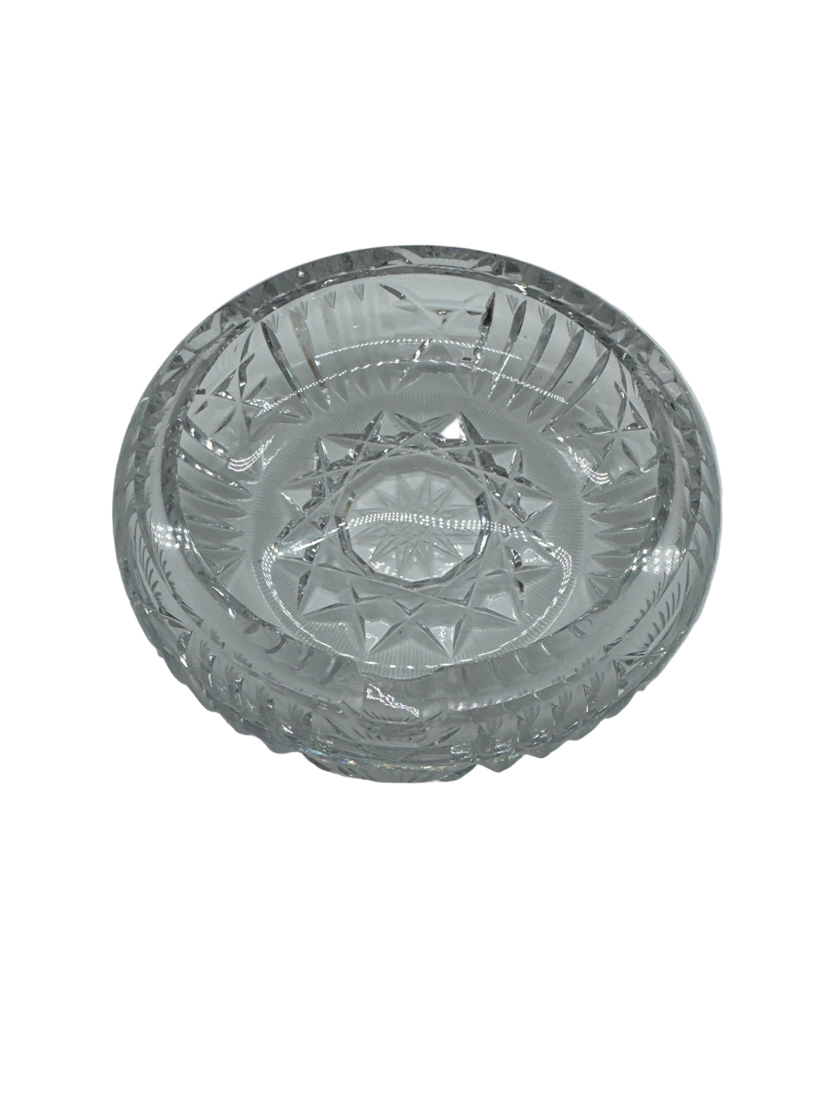 Vintage American Brilliant Heavy Cut Crystal Round Ashtray with Starburst Pattern