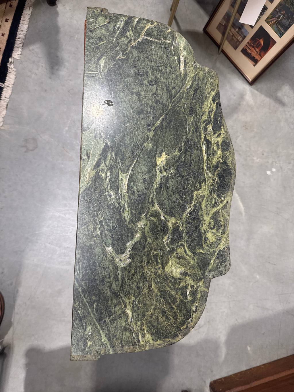 Antique French Louis XV Style Burl Commode with a Green Marble Top, Distinctive Burled Wood