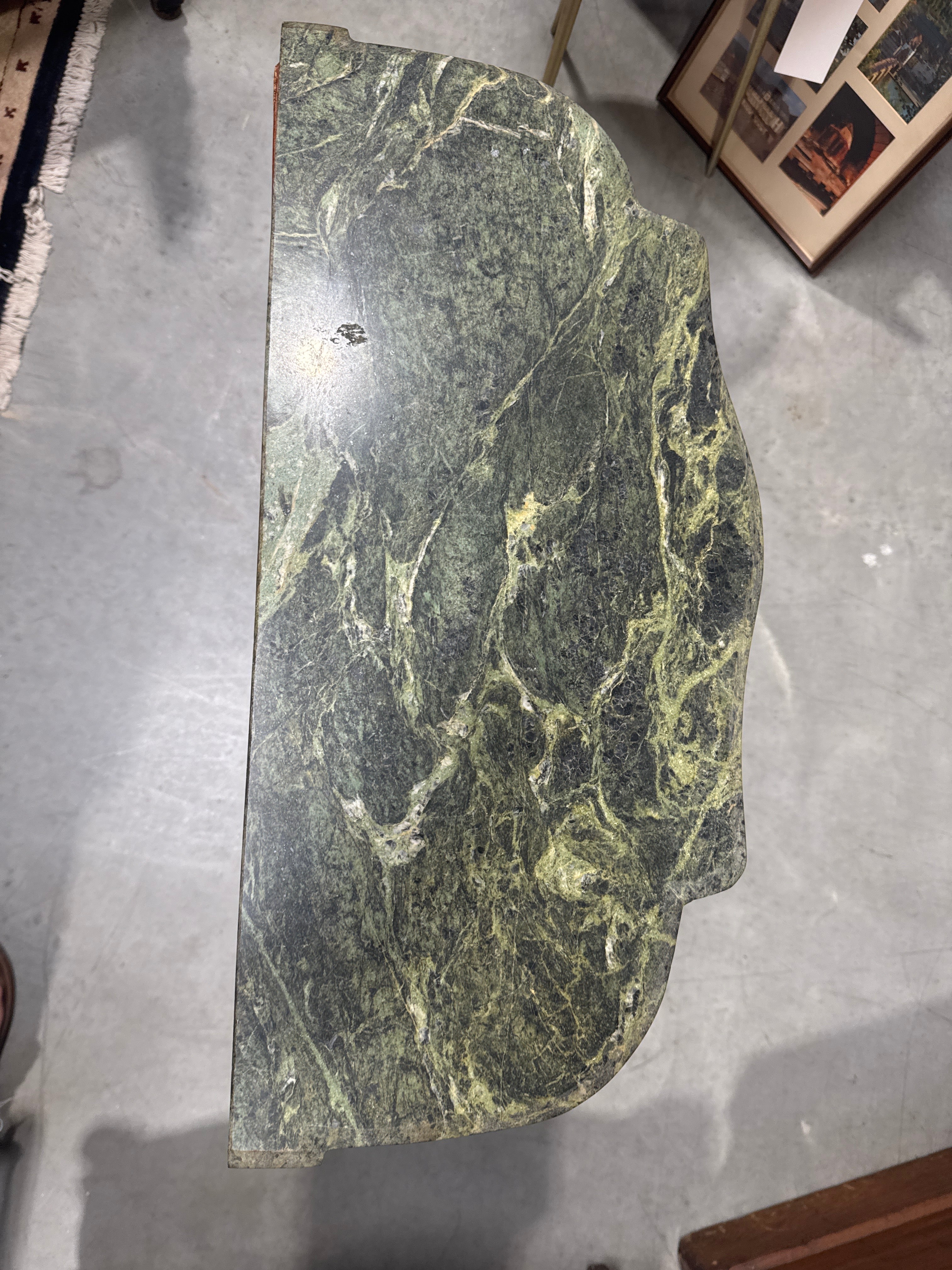 Antique French Louis XV Style Burl Commode with a Green Marble Top, Distinctive Burled Wood
