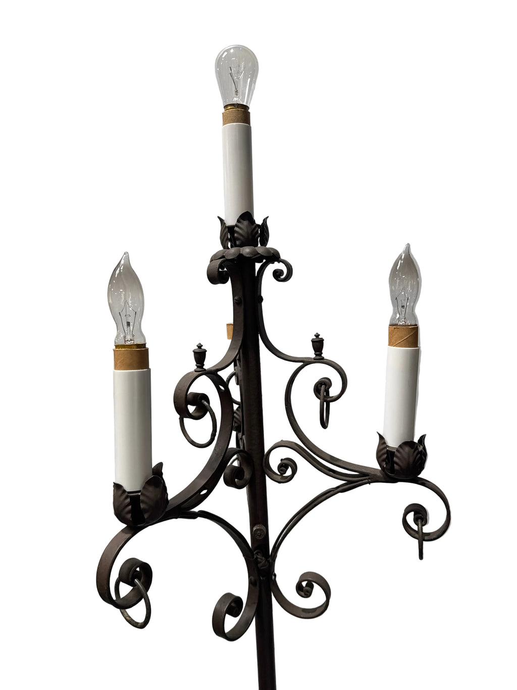 Vintage Spanish Revival Wrought Iron 4 Light Torchiere Floor Lamp