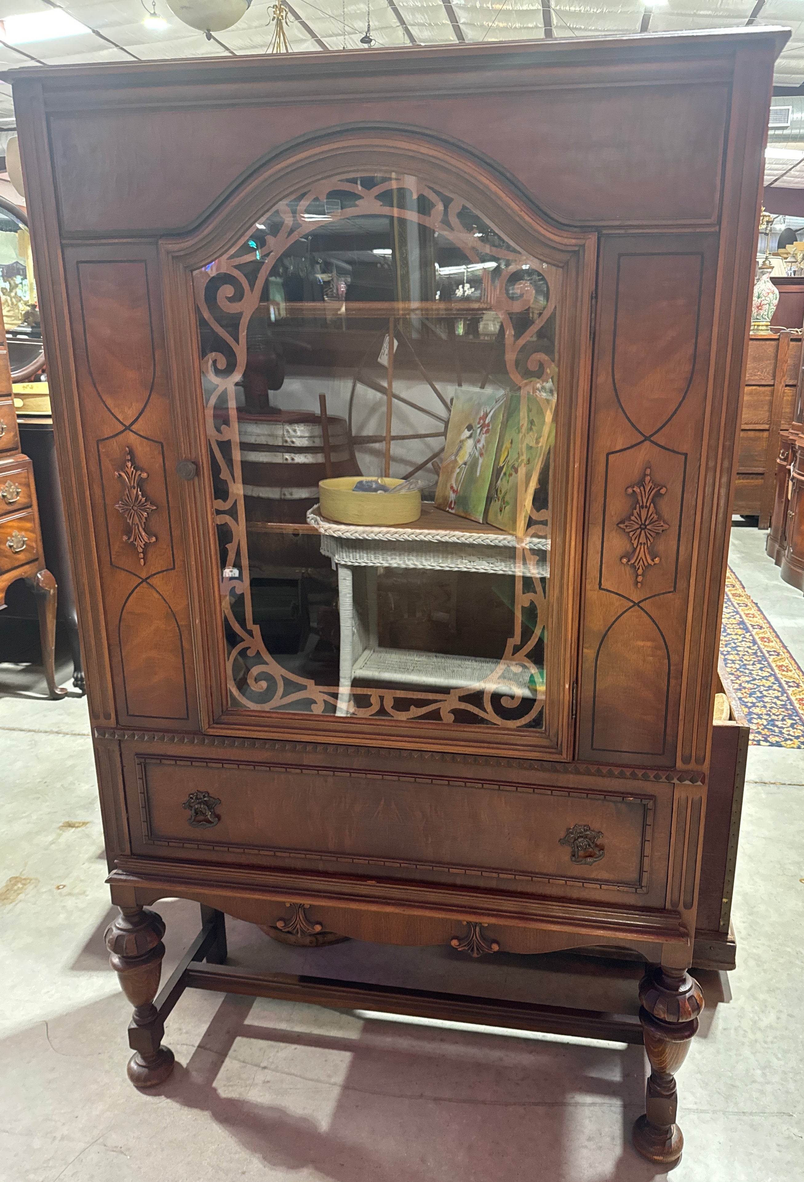 Antique Jacobean Style China Curio Cabinet