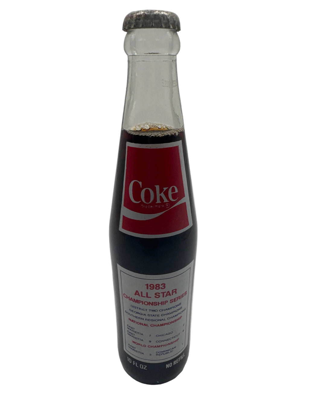 1983 ALL STARS WORLD CHAMPIONS EAST MARIETTA BASEBALL 10 oz COCA-COLA BOTTLE