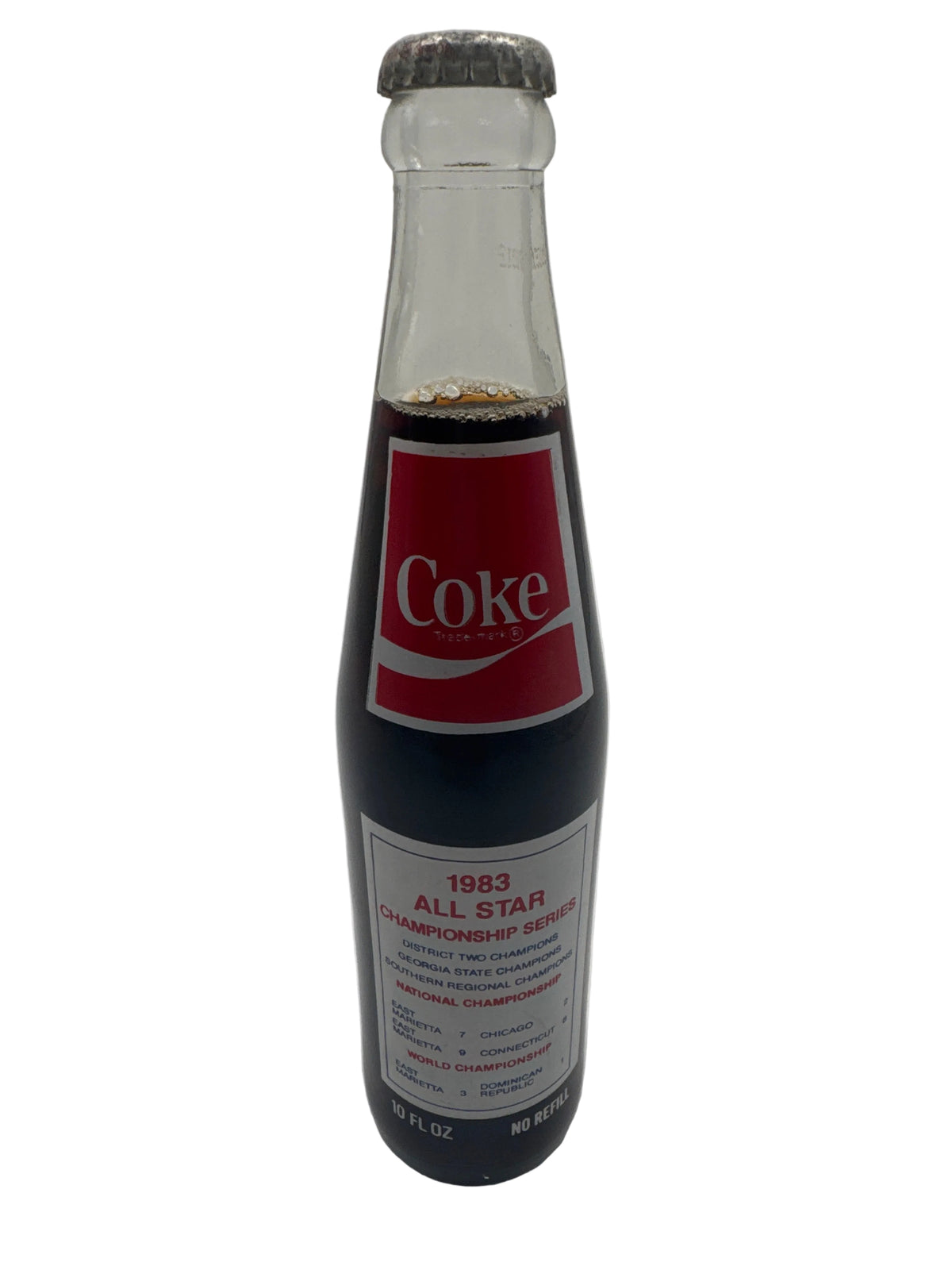 1983 ALL STARS WORLD CHAMPIONS EAST MARIETTA BASEBALL 10 oz COCA-COLA BOTTLE