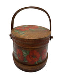 Antique Wooden Firkin Sugar Bucket with Red Poppy Hand Painted Flowers
