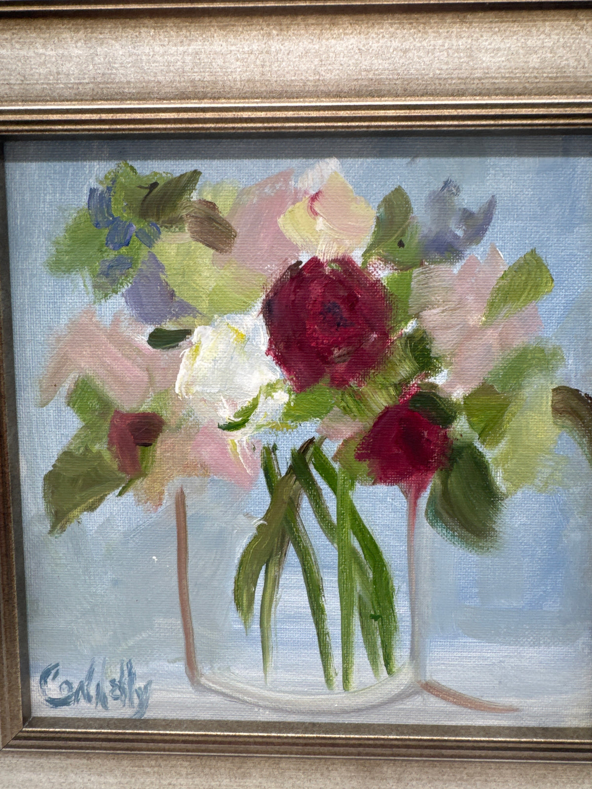 Signed Impressionist Framed Bouquet of Flowers Oil Painting by Chery Connelly