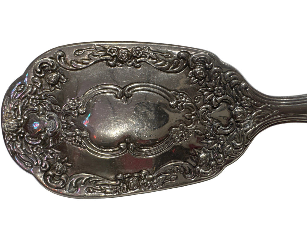 Vintage Silver-Plated Hairbrush featuring Embossed Floral Scrollwork