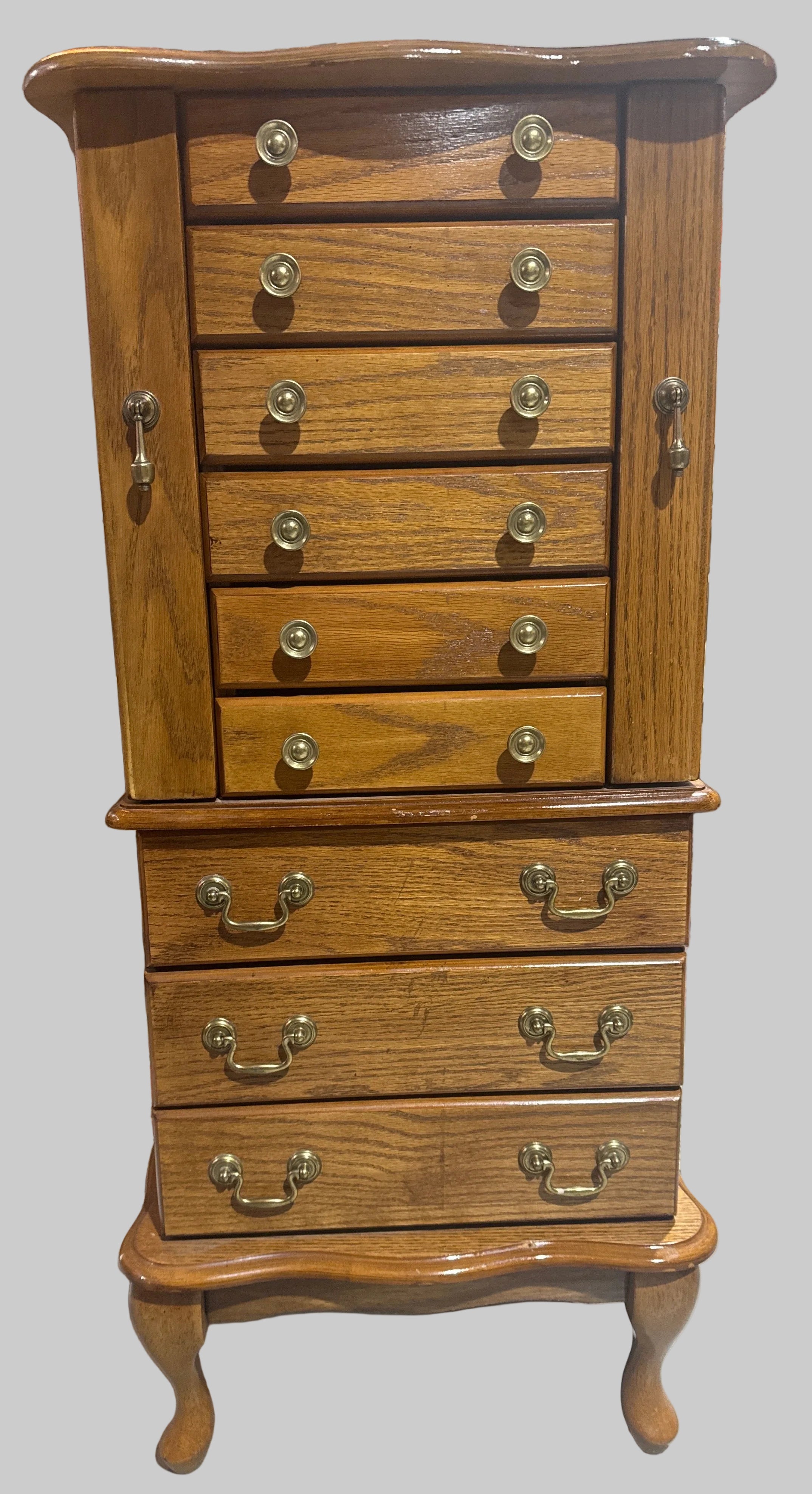 Queen Anne Style Oak Jewelry Chest, 42”H