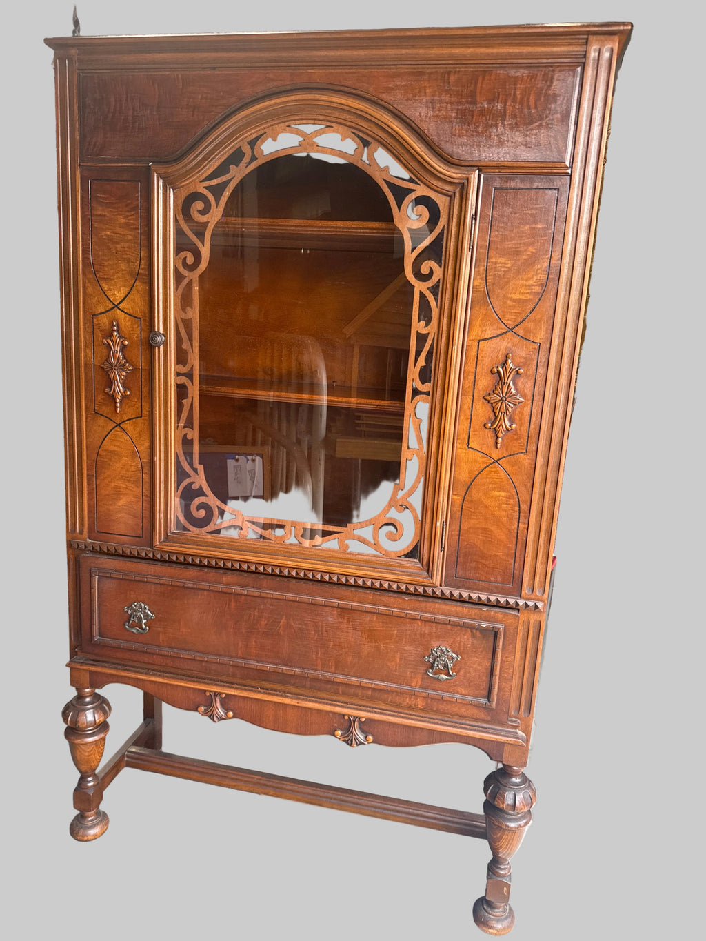Antique Jacobean Style China Curio Cabinet
