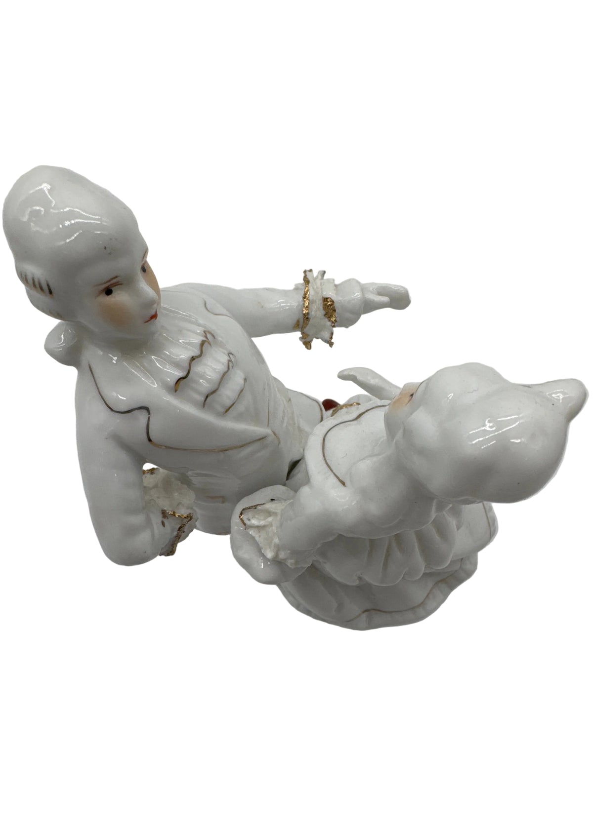 Vintage Victorian White with Gold Trim Porcelain Dancing Figures