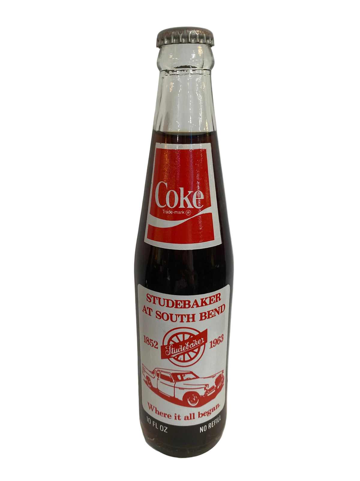 1983 STUDEBAKER AT SOUTH BEND “WHERE IT ALL BEGINS” 10 oz COCA-COLA BOTTLE