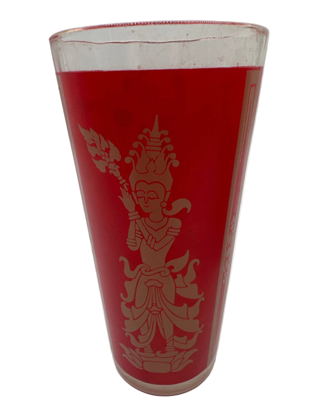 Vintage 1960s Culver Mandalay Siam Thai Goddess Red Gold Highball Glass