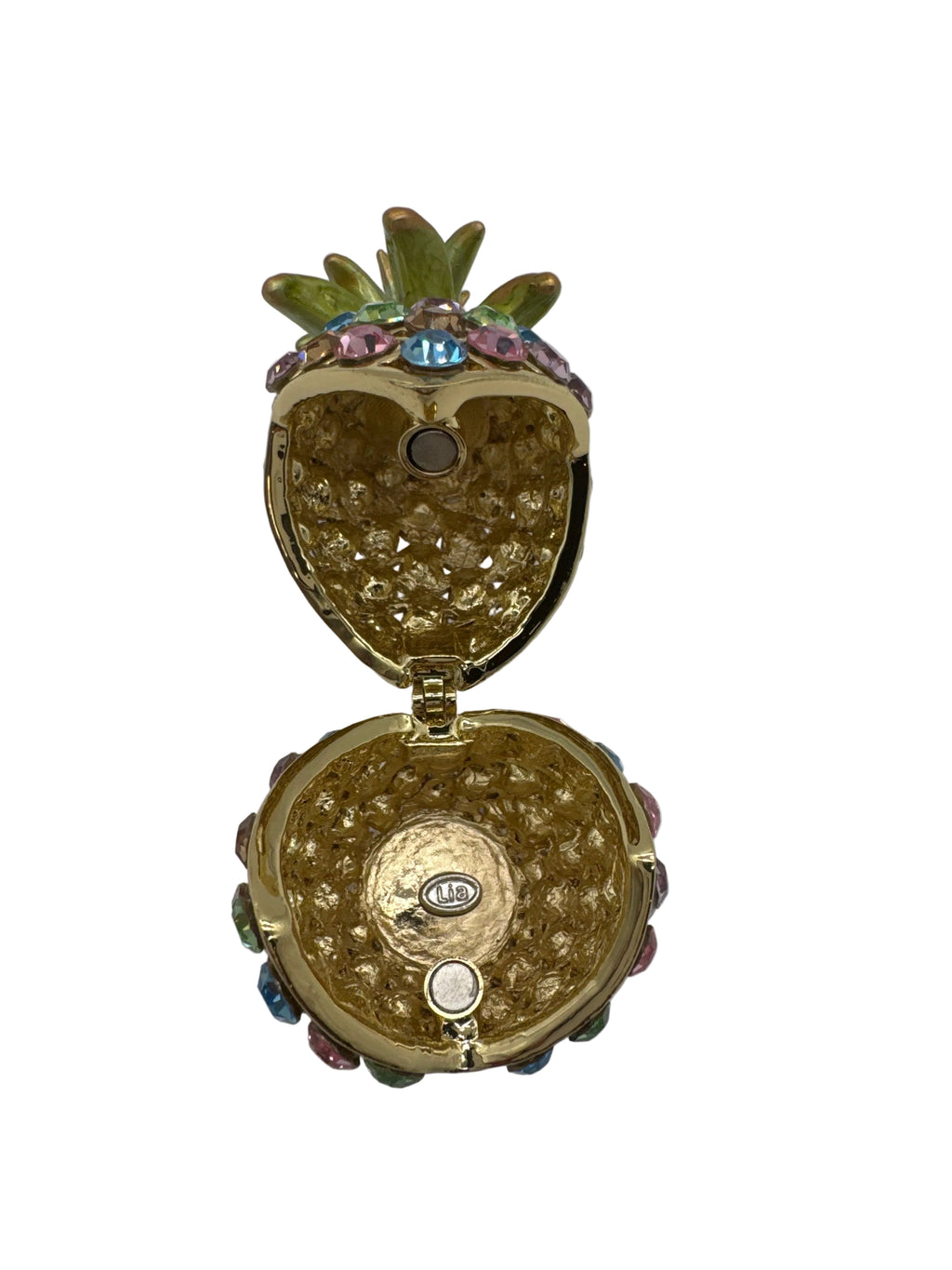 Beautiful Lia Sophia Pineapple Enamel & Rhinestone Lidded Ring/Trinket Box
