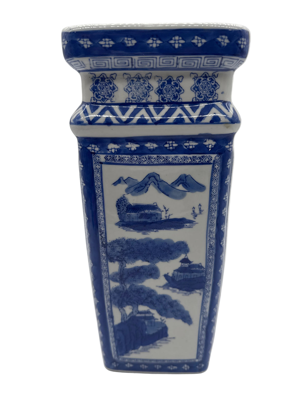 Vintage Chinese Blue and White Tall Vase