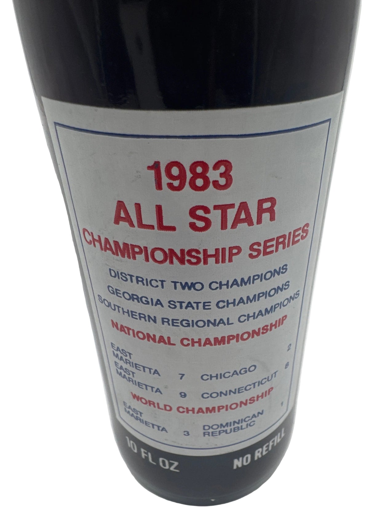 1983 ALL STARS WORLD CHAMPIONS EAST MARIETTA BASEBALL 10 oz COCA-COLA BOTTLE