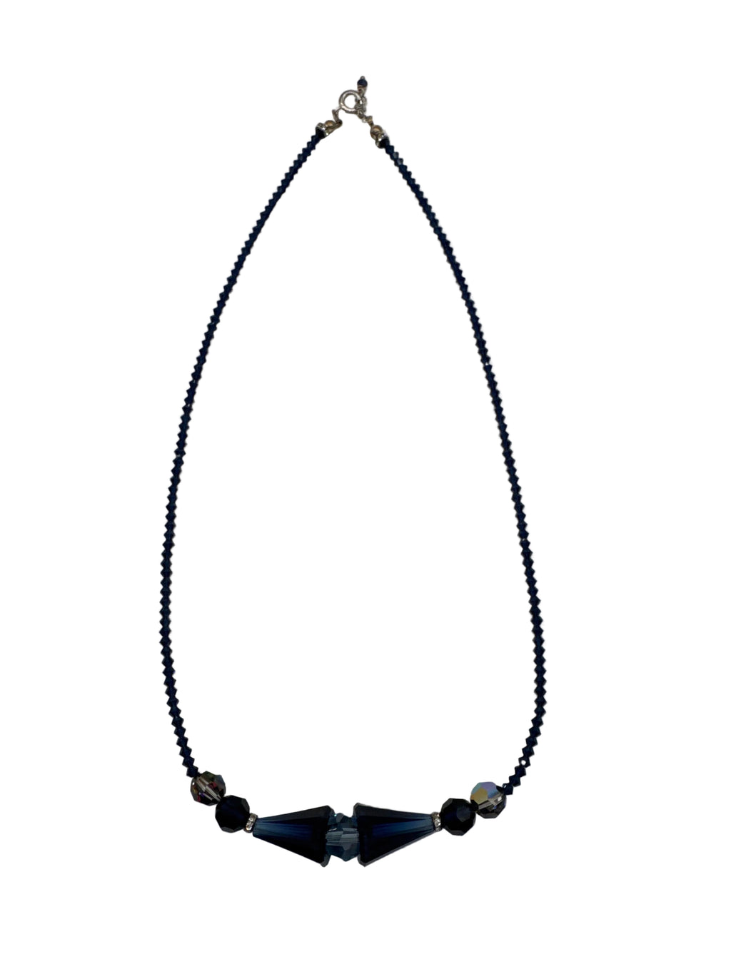 Vintage LFK Jewels Sapphire Blue Crystal Bicone Bead 18” Necklace