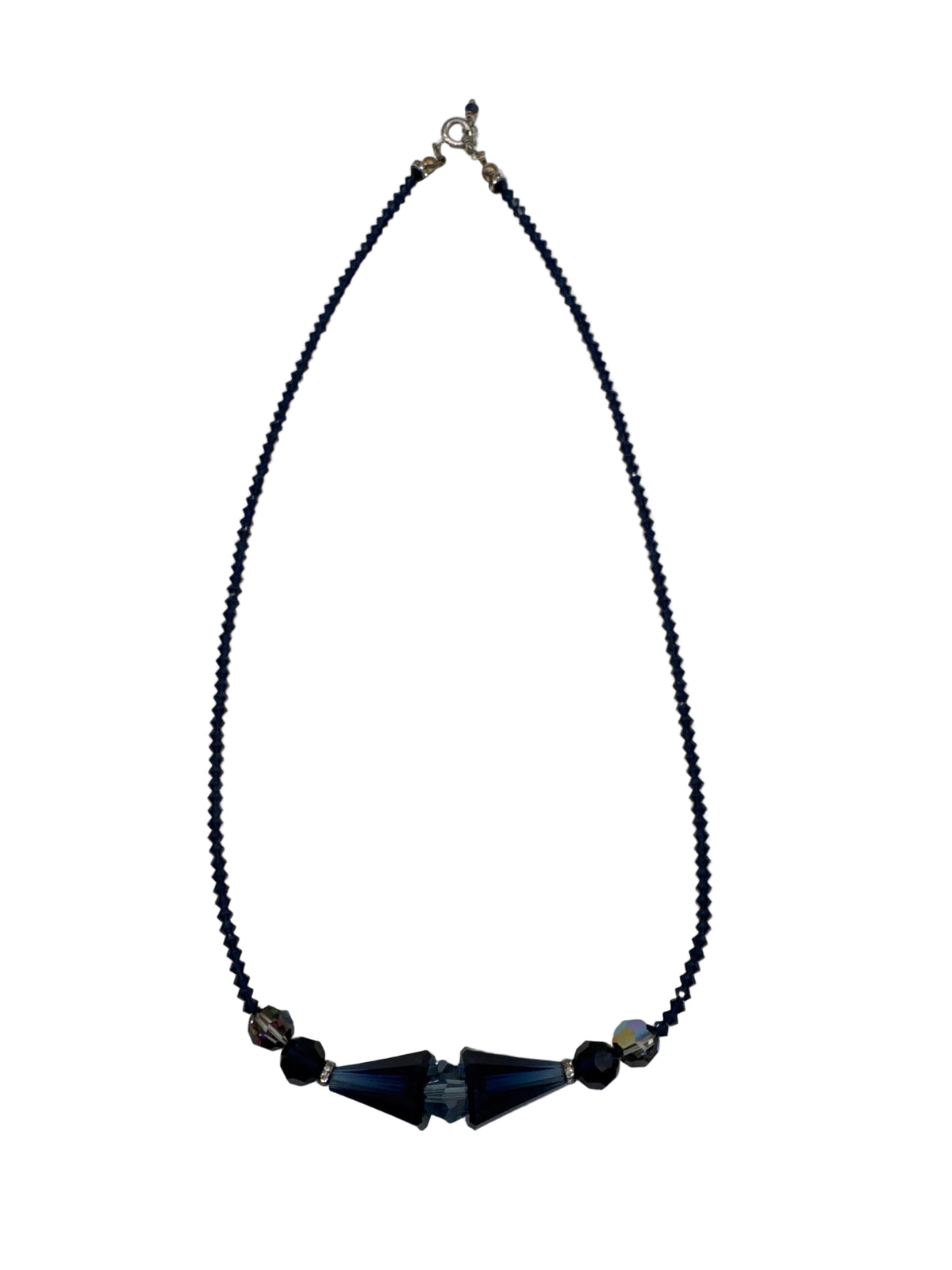 Vintage LFK Jewels Sapphire Blue Crystal Bicone Bead 18” Necklace