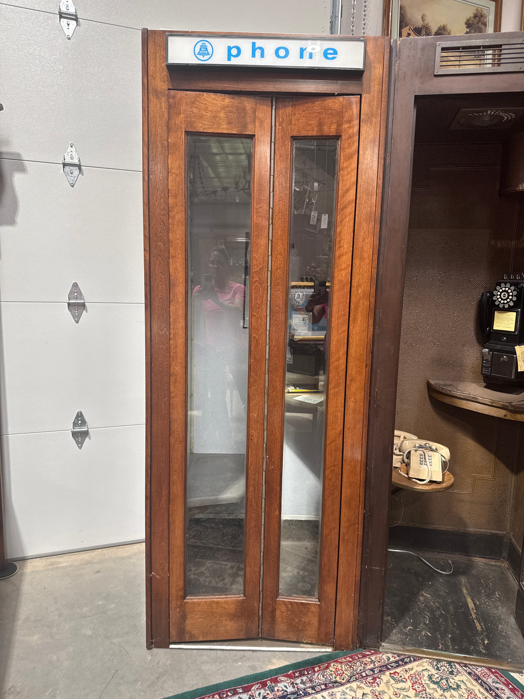 Vintage 1960's Bell System Wood Walk-In Phone Booth With Bi-Fold Doors-K
