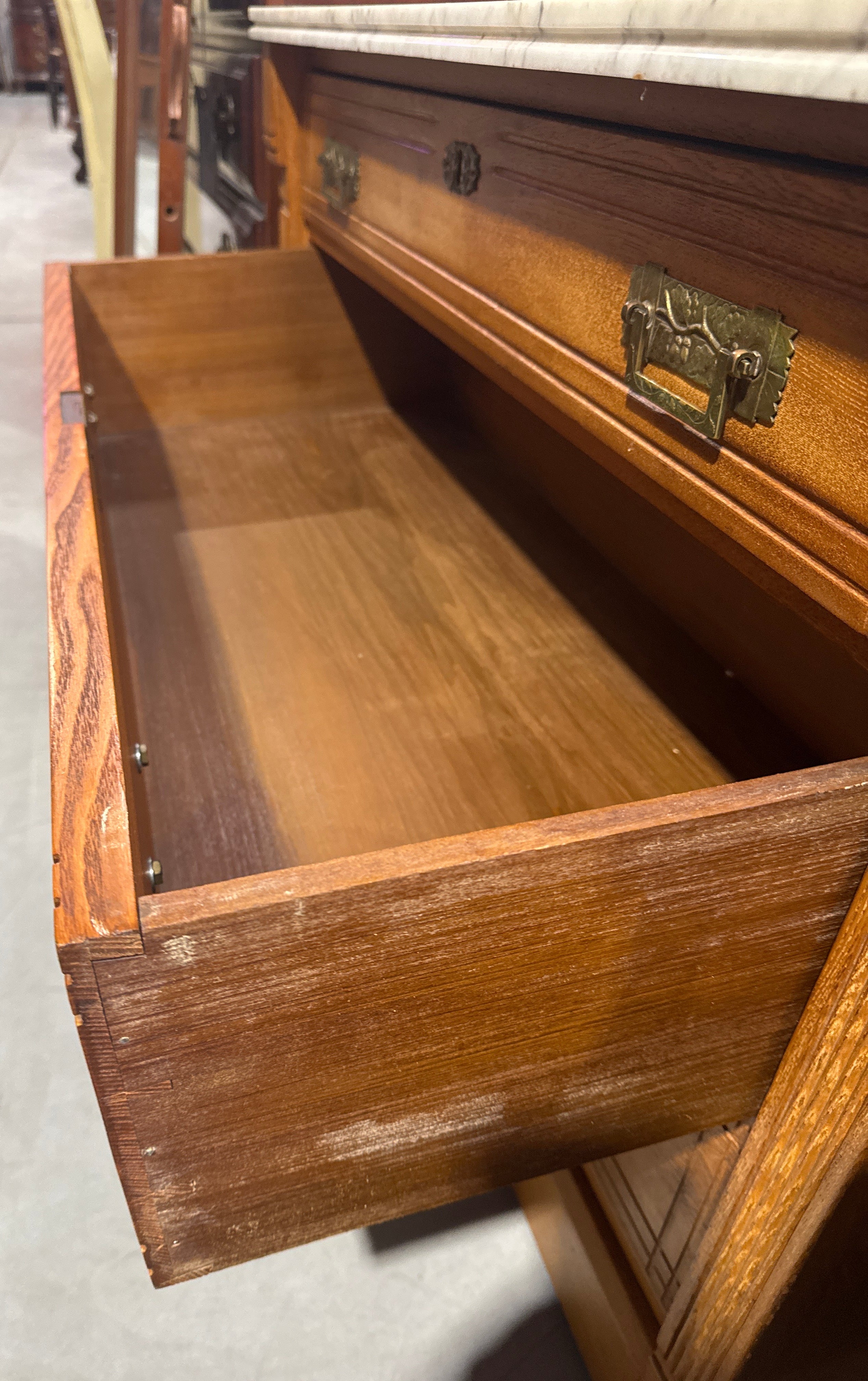 Vintage Campaign-Style 3 Drawer with Brass Hardware and a White Marble Top-K