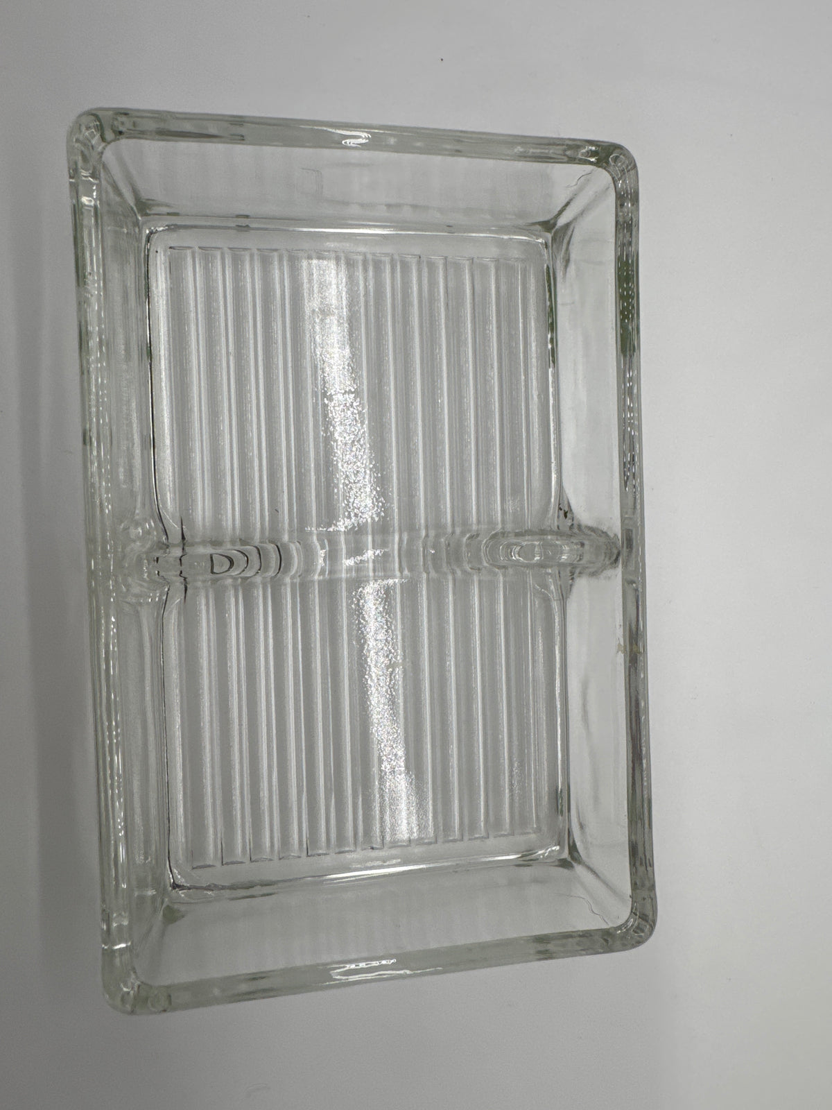 Vintage Clear Glass Playing Card Box with Removable Etched Sailboat Lid
