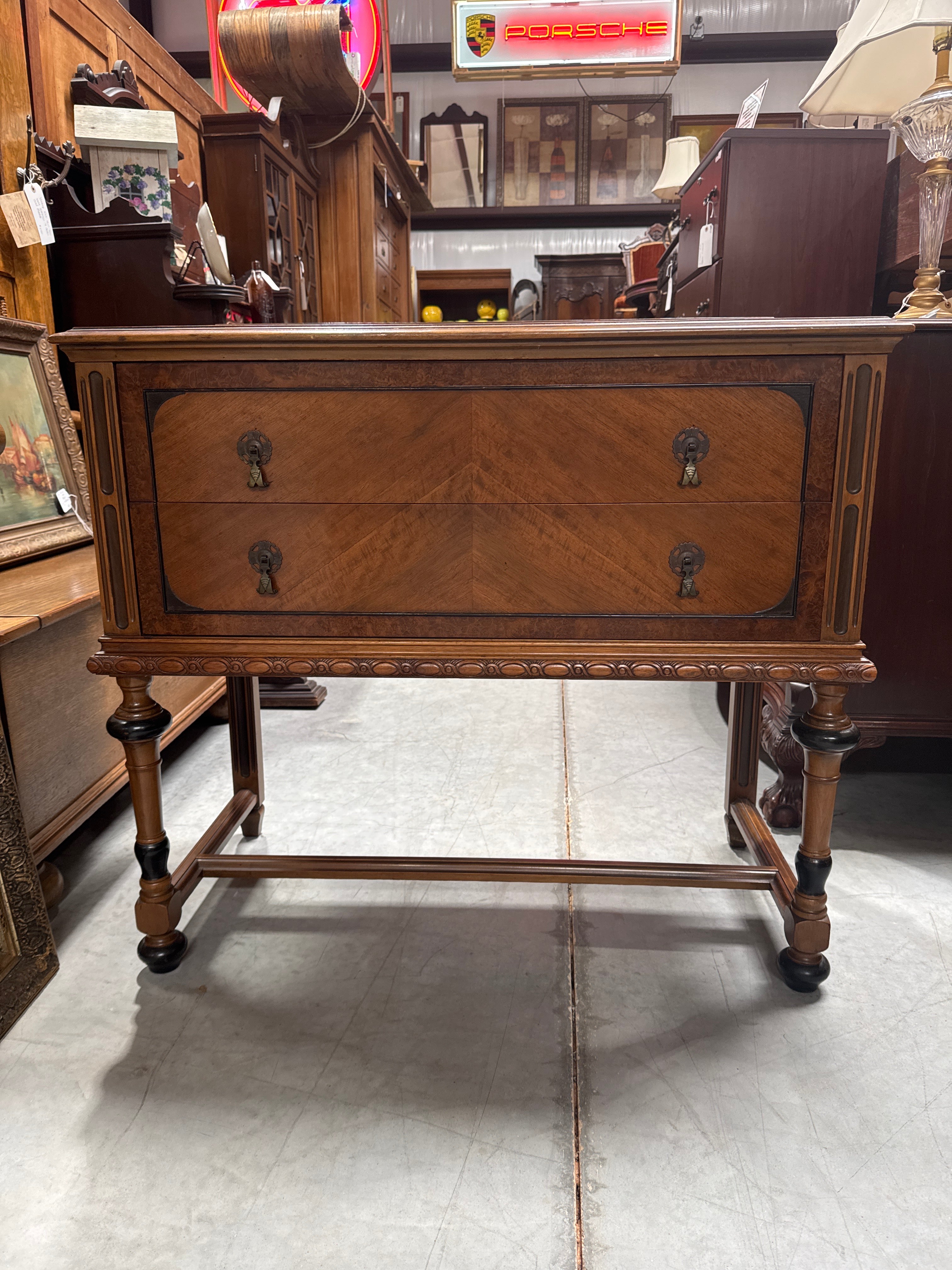 Vintage Paine Furniture Co. Walnut 2 Drawer Buffet Server Credenza