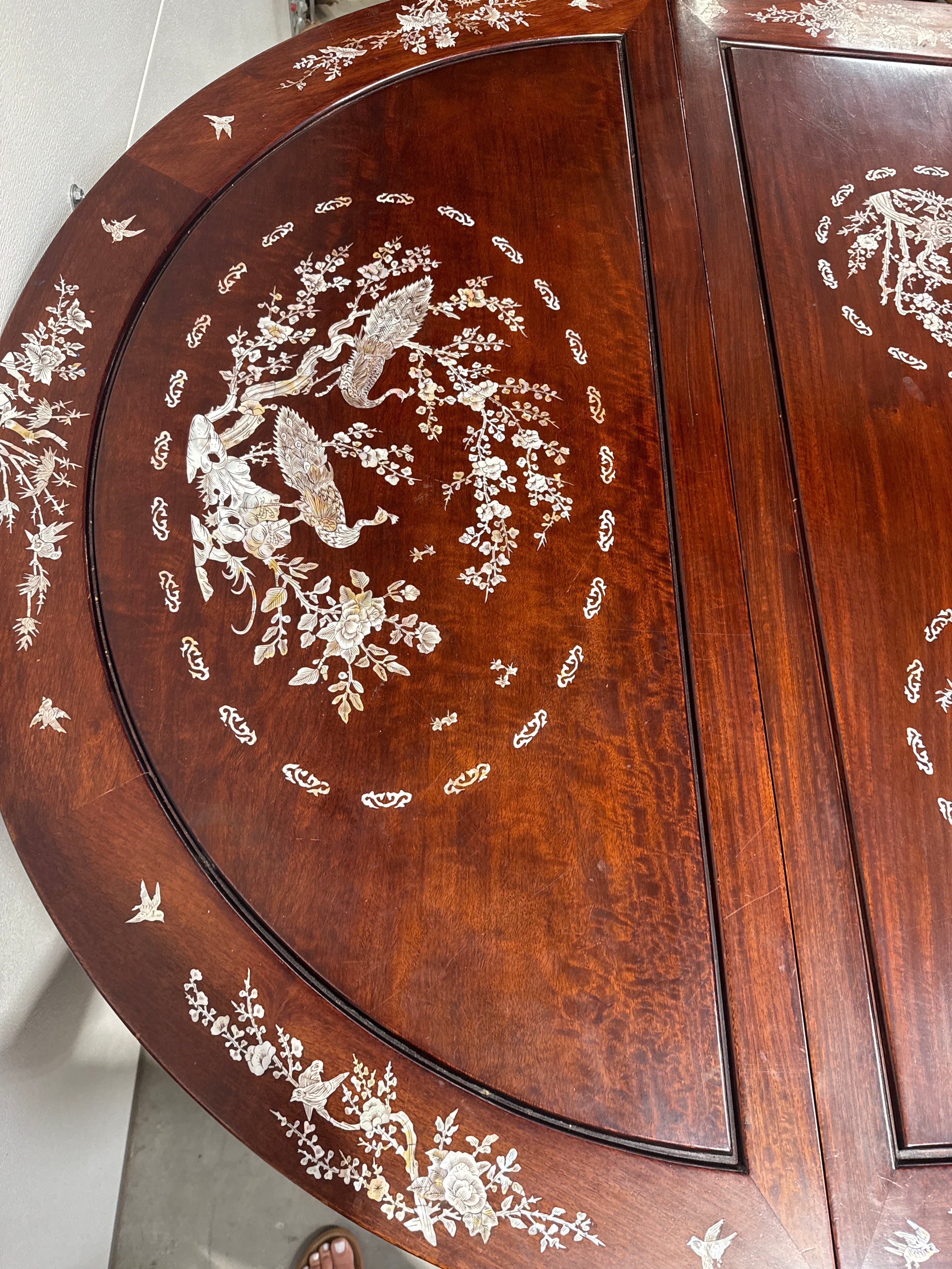 Vintage Rosewood Chinese Mother of Pearl Inlay Dining Table-K