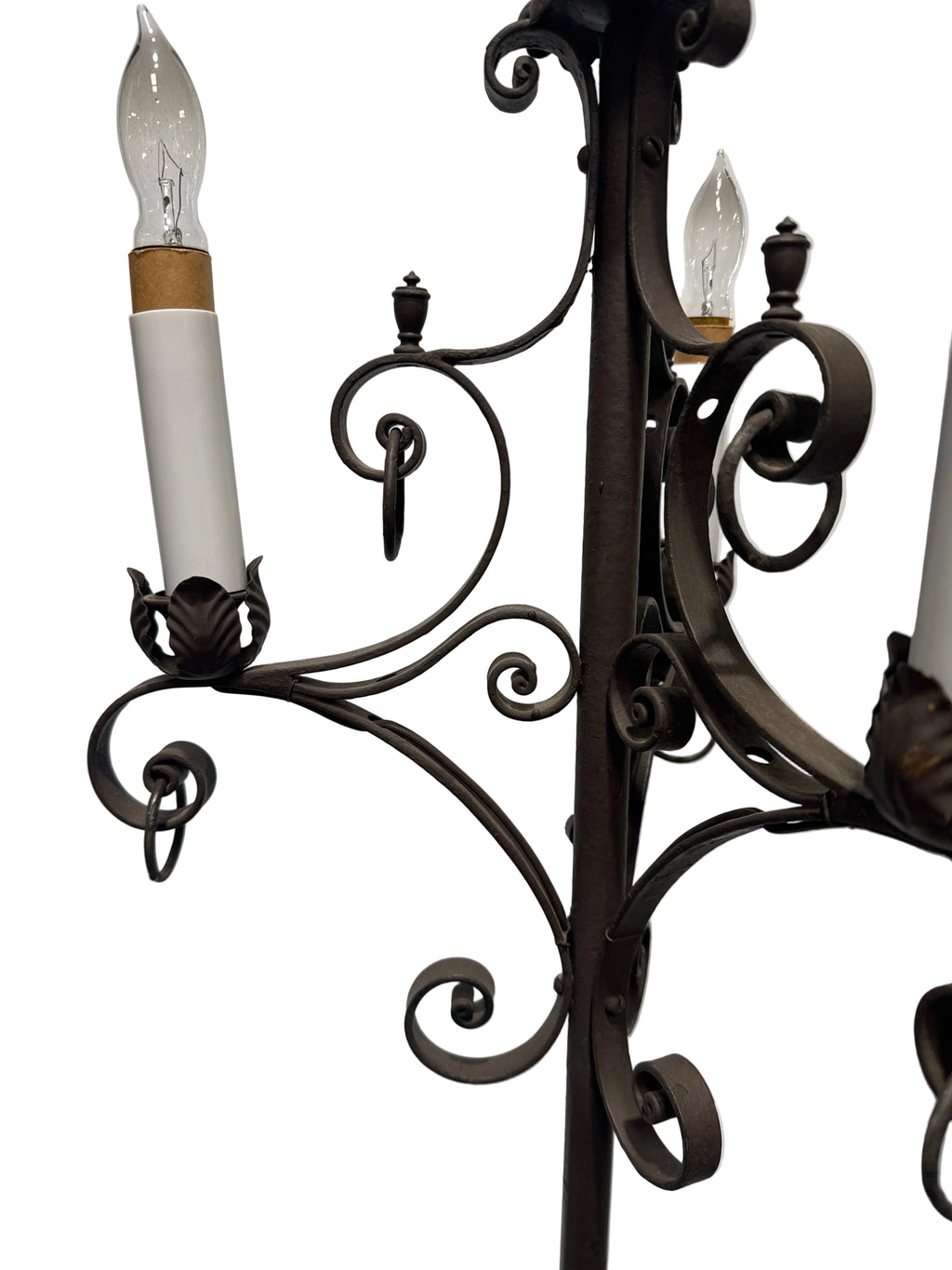 Vintage Spanish Revival Wrought Iron 4 Light Torchiere Floor Lamp