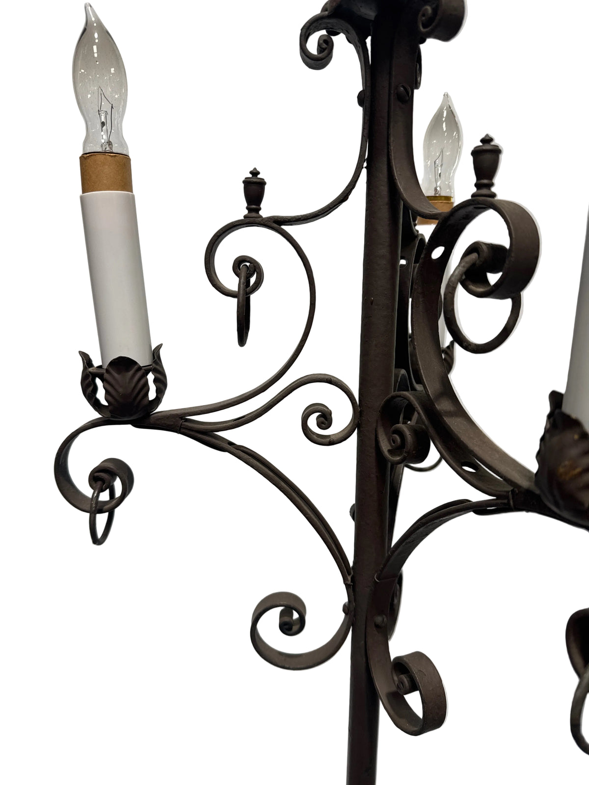 Vintage Spanish Revival Wrought Iron 4 Light Torchiere Floor Lamp