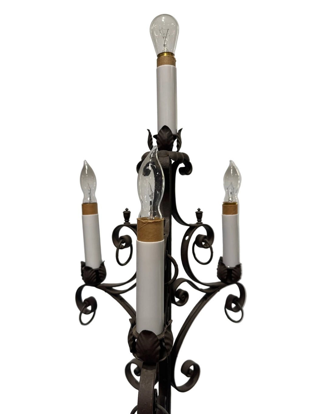 Vintage Spanish Revival Wrought Iron 4 Light Torchiere Floor Lamp