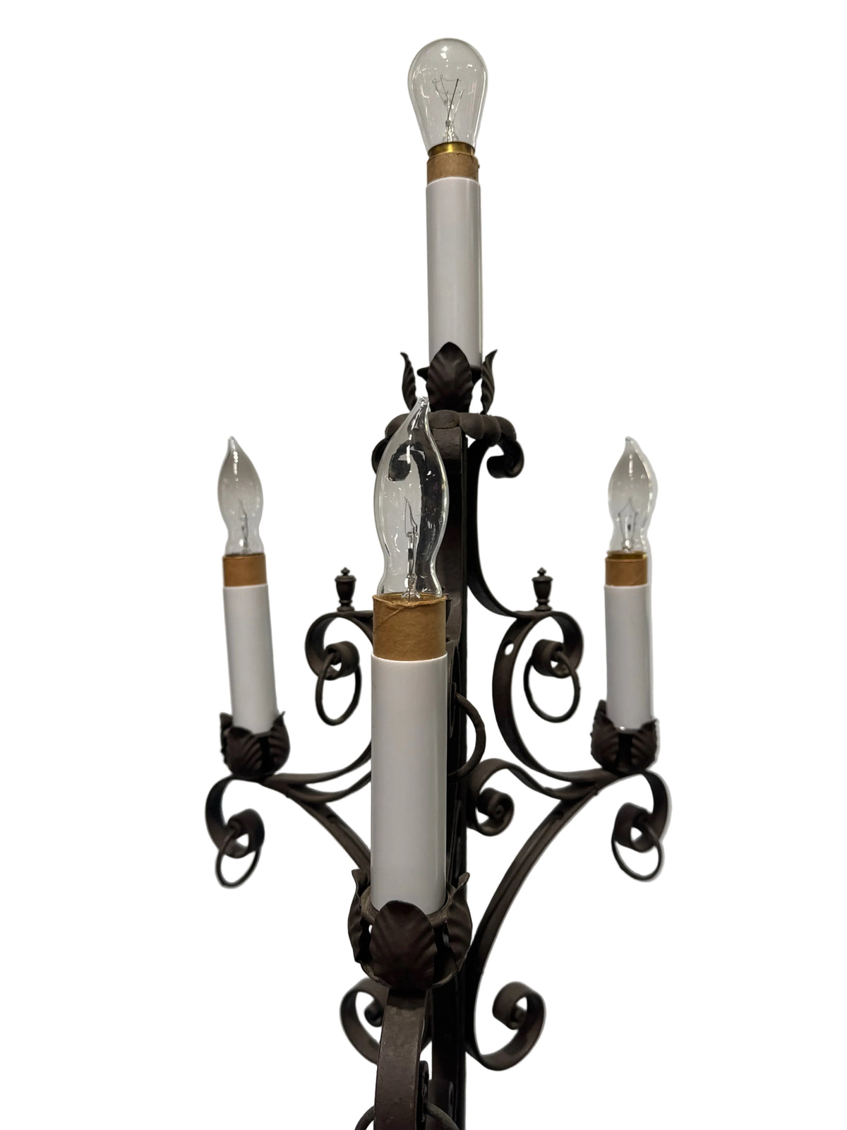 Vintage Spanish Revival Wrought Iron 4 Light Torchiere Floor Lamp