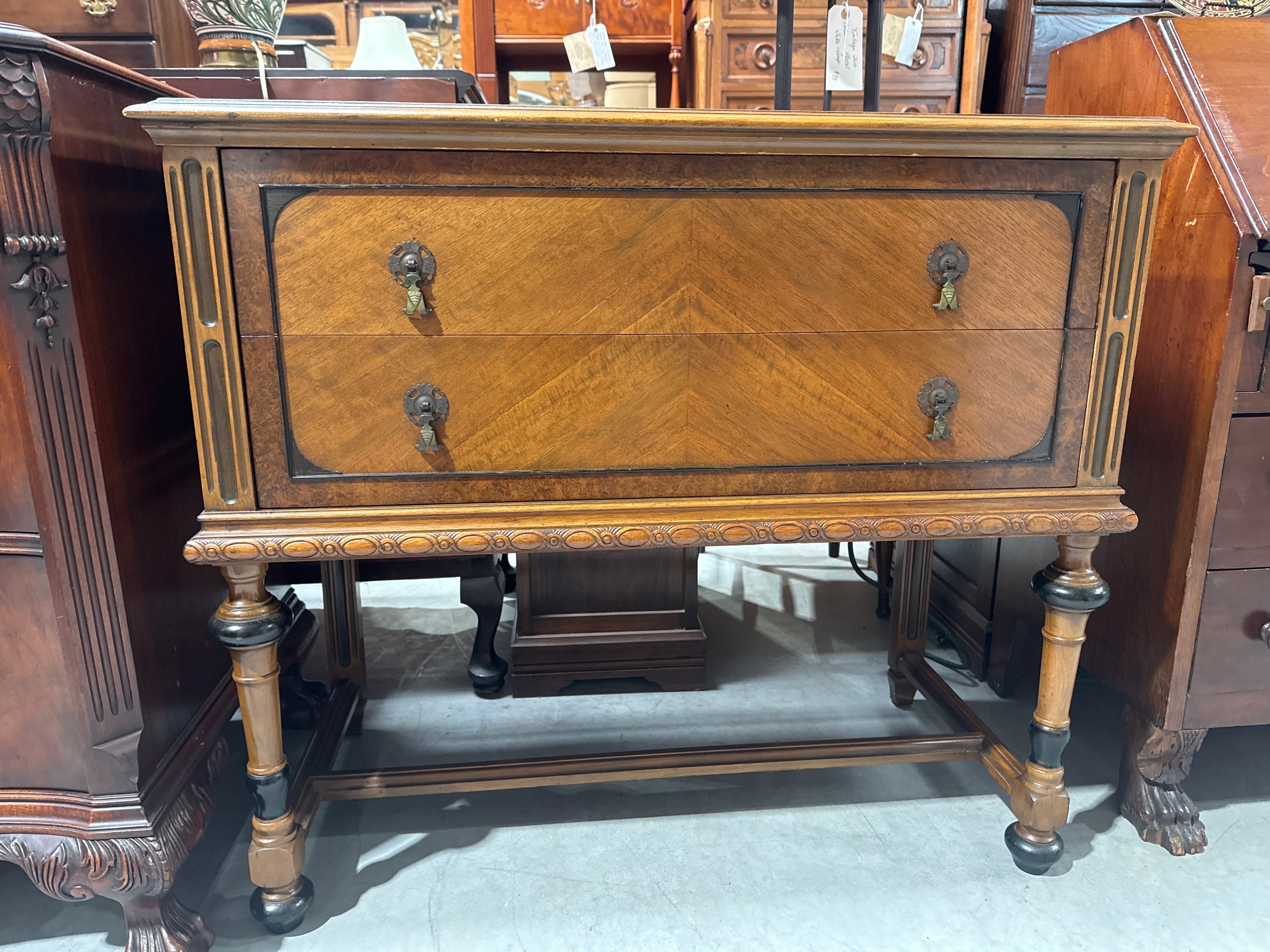 Vintage Paine Furniture Co. Walnut 2 Drawer Buffet Server Credenza