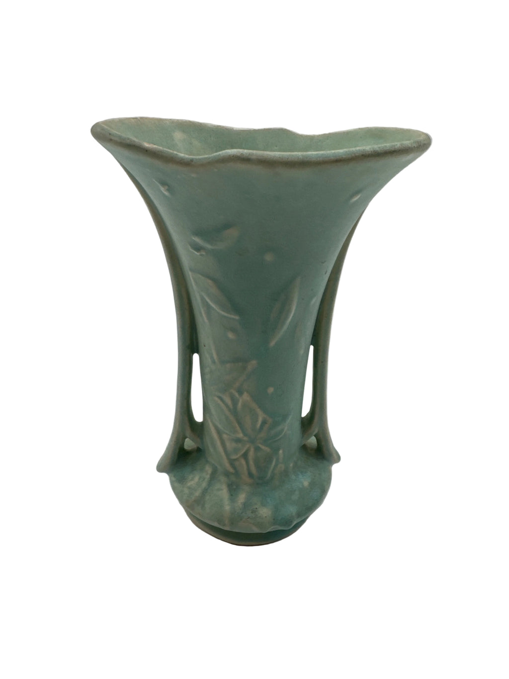 Vintage 1940’s McCoy Aqua Double Handle Pottery Vase *RARE*