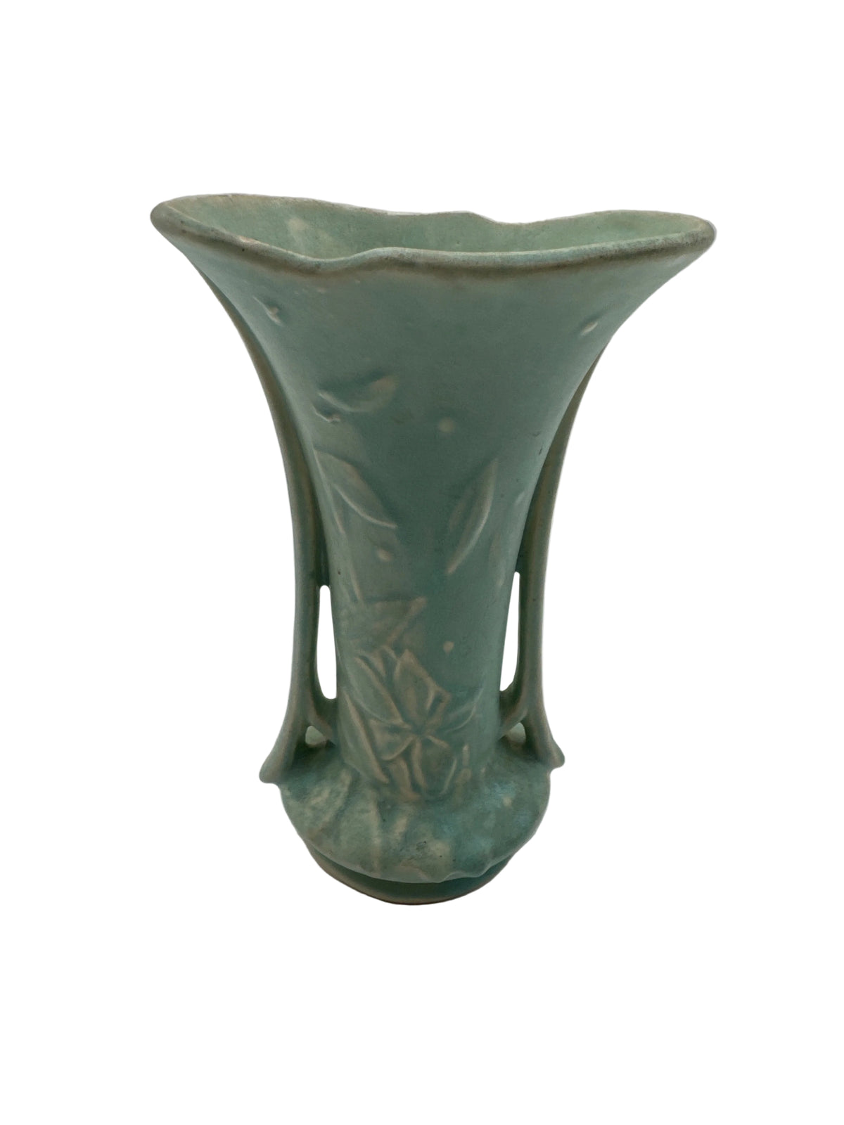 Vintage 1940’s McCoy Aqua Double Handle Pottery Vase *RARE*