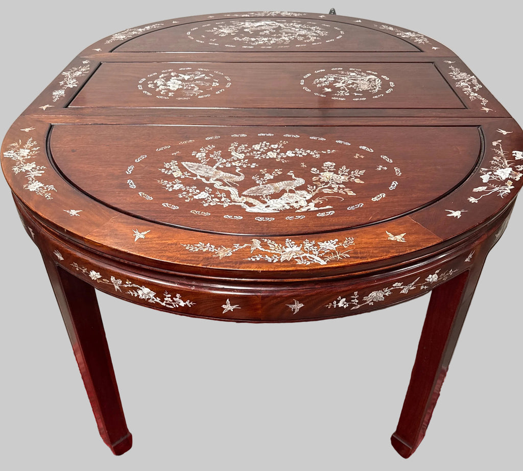 Vintage Rosewood Chinese Mother of Pearl Inlay Dining Table-K
