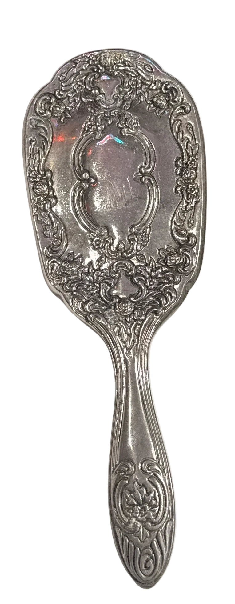 Vintage Silver-Plated Hairbrush featuring Embossed Floral Scrollwork