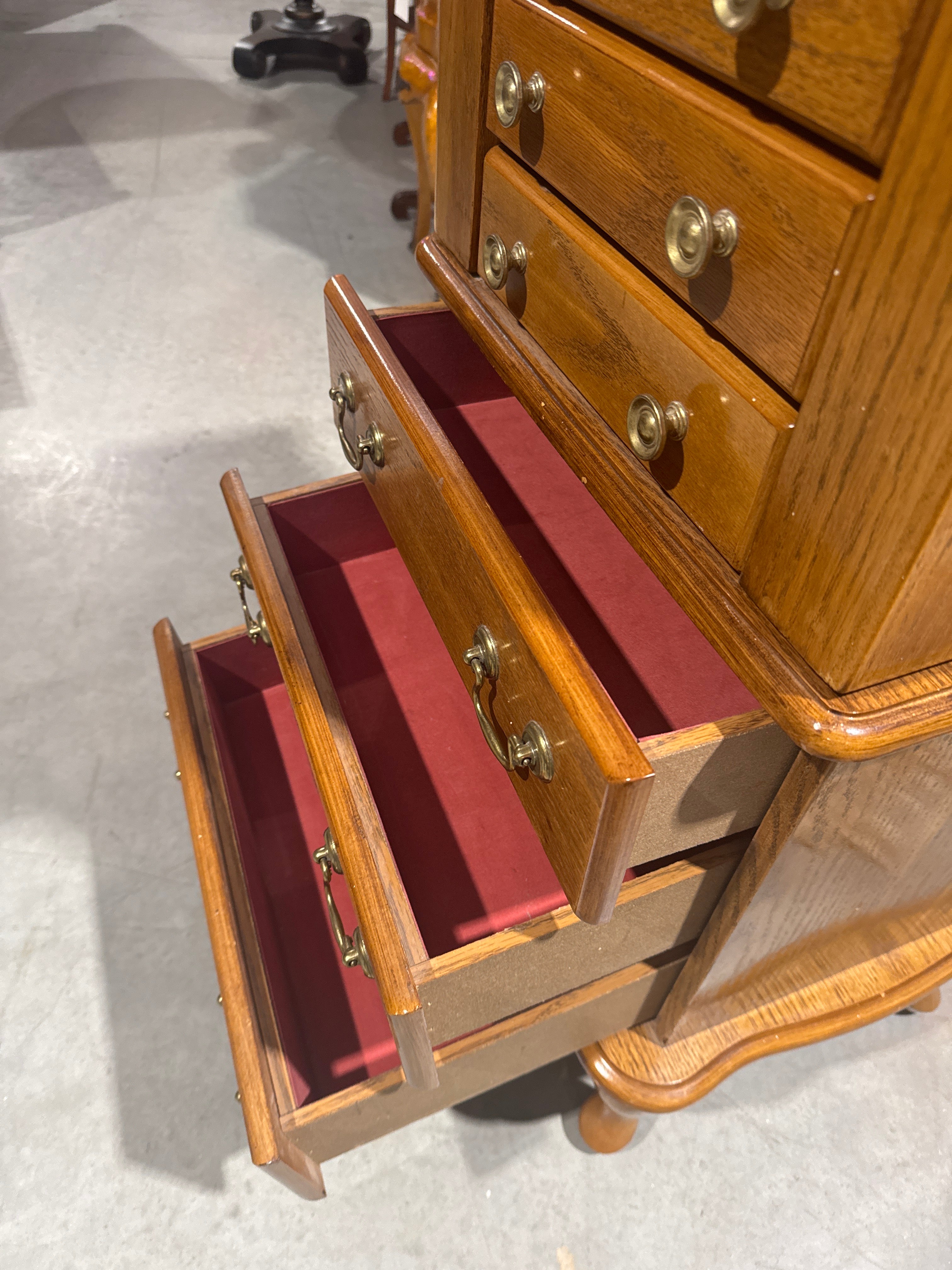 Queen Anne Style Oak Jewelry Chest, 42”H