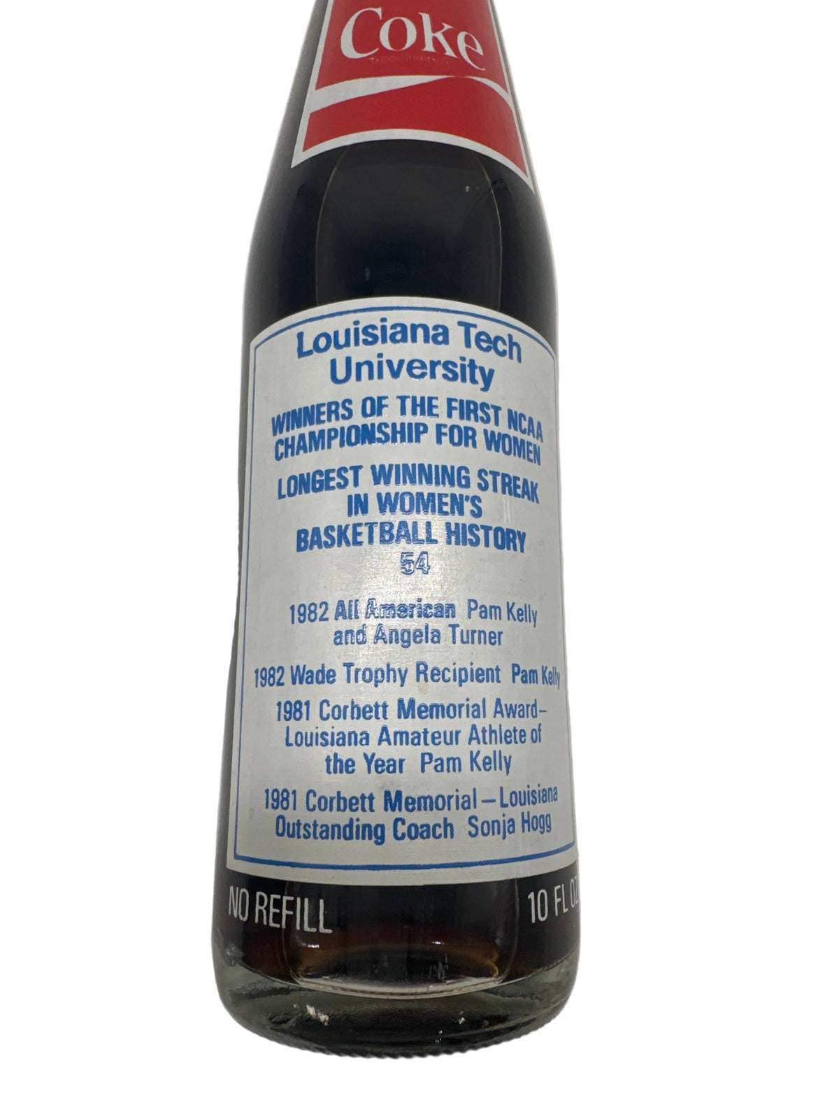 1982 NCAA LOUISIANA TECH UNIVERSITY WOMEN’S BASKETBALL CHAMPIONS COCA-COLA 10 oz BOTTLE