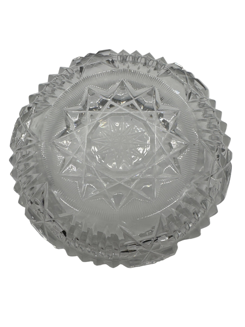 Vintage American Brilliant Heavy Cut Crystal Round Ashtray with Starburst Pattern