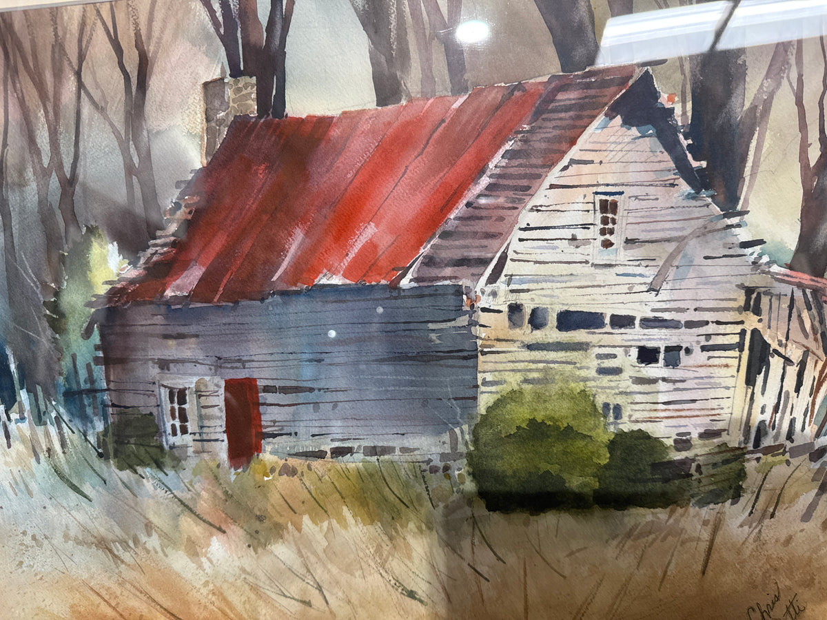 “Rustic Barn” Signed Framed Watercolor by Chris Petti