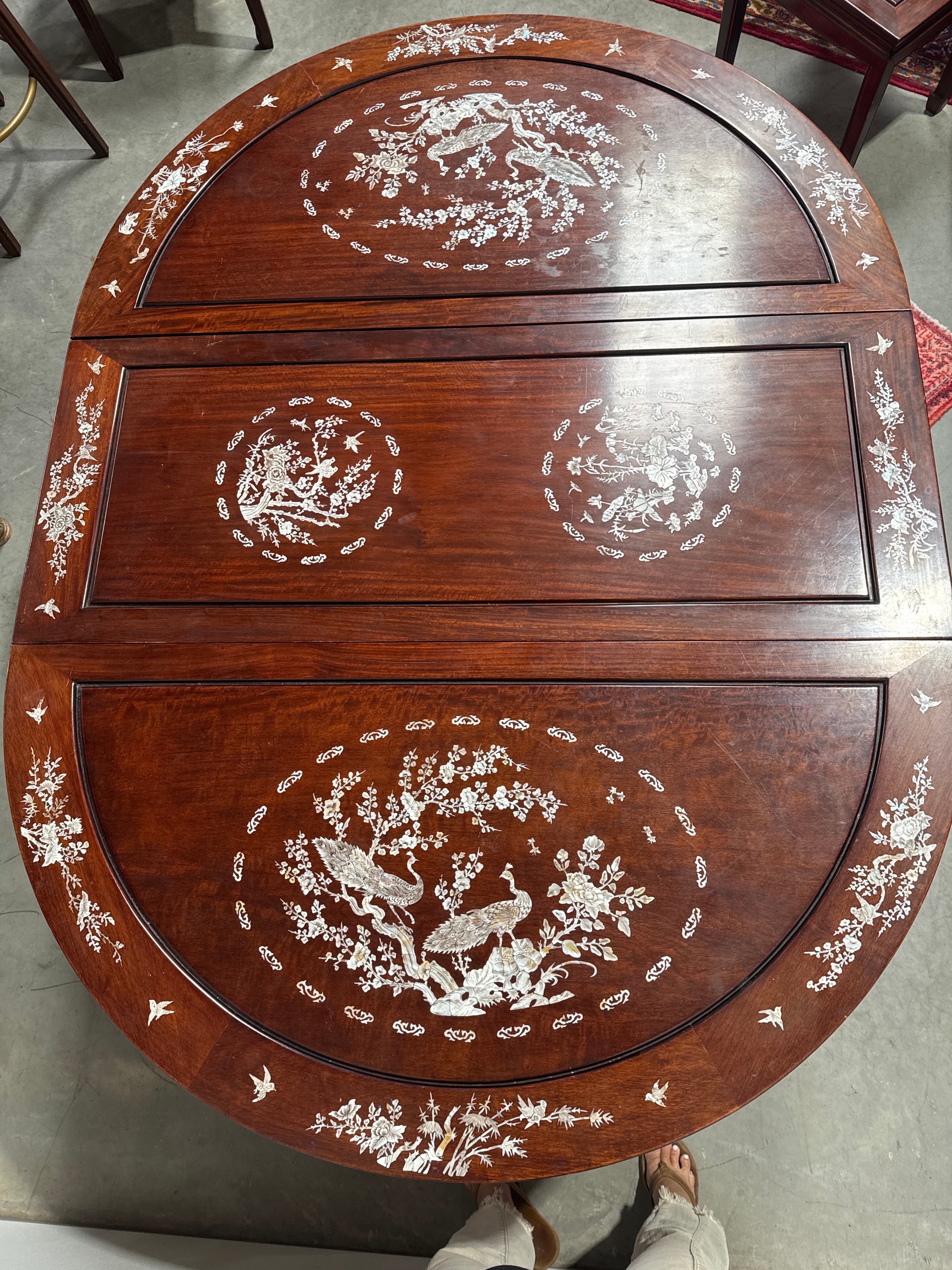 Vintage Rosewood Chinese Mother of Pearl Inlay Dining Table-K