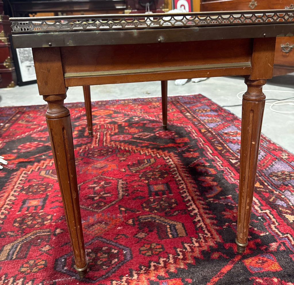 Antique French Louis XVI Style Marble Top Coffee Table with Brass Gallery