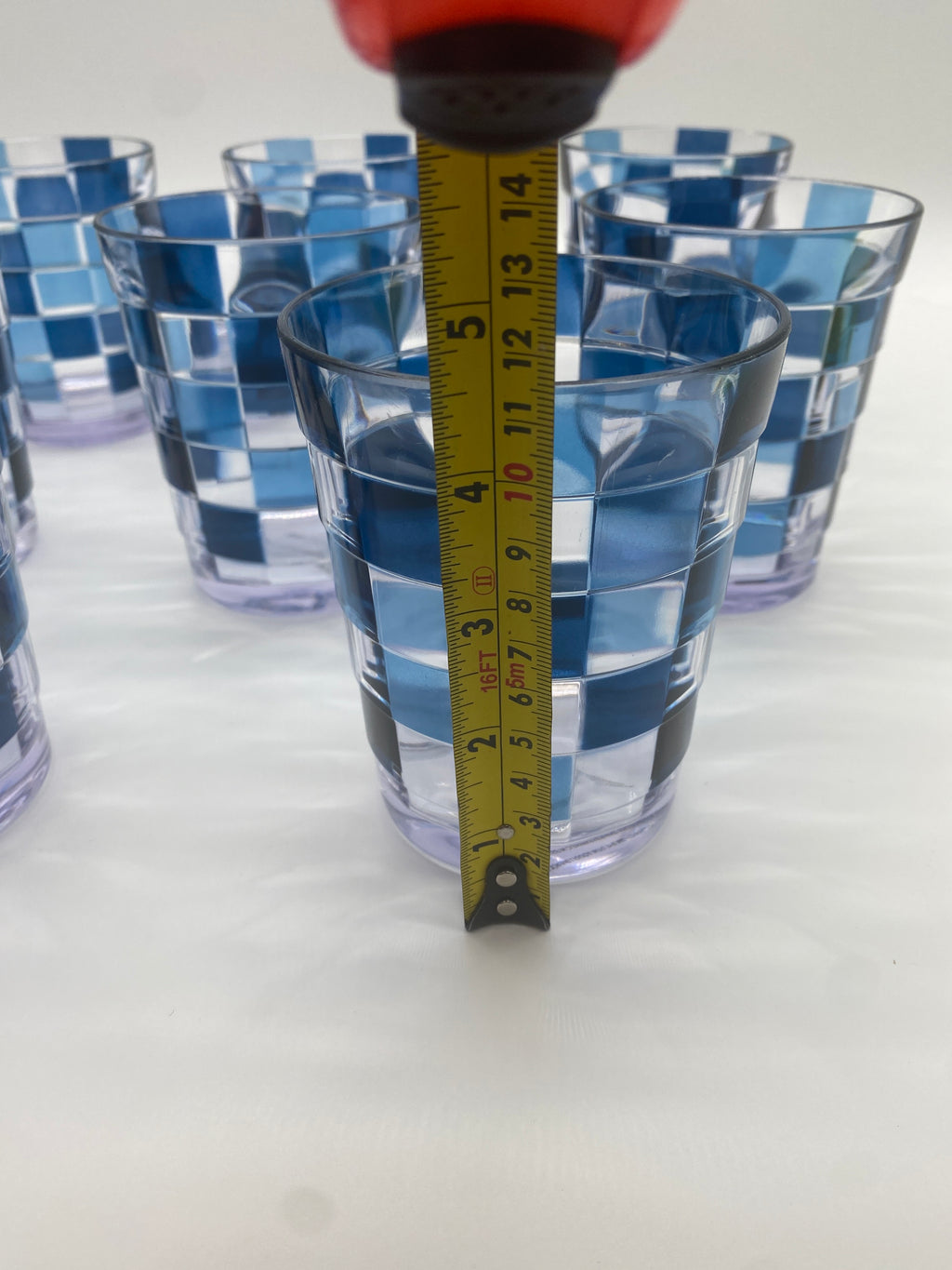 Acrylic Blue Check Tumblers, Set of 8