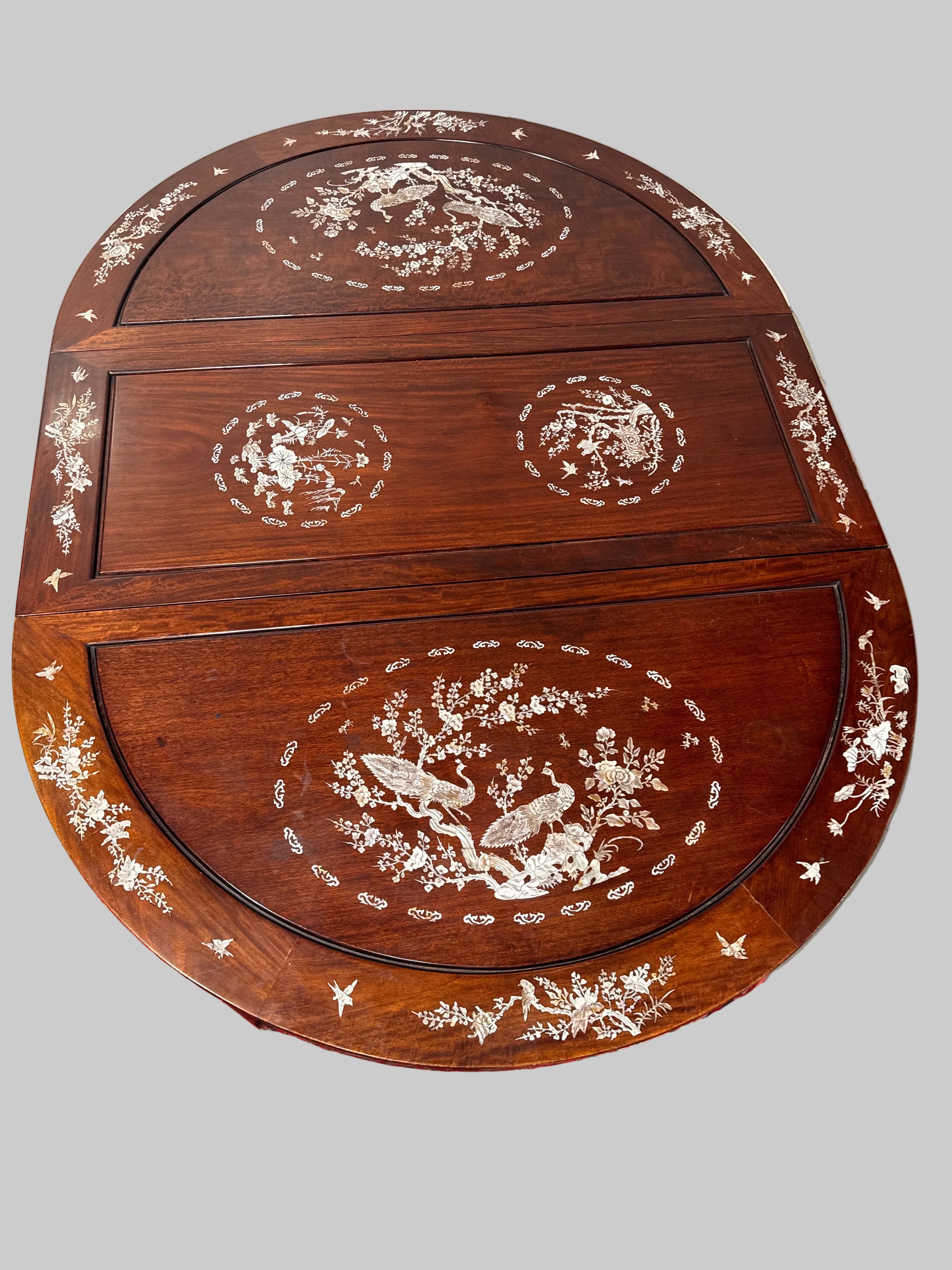 Vintage Rosewood Chinese Mother of Pearl Inlay Dining Table-K