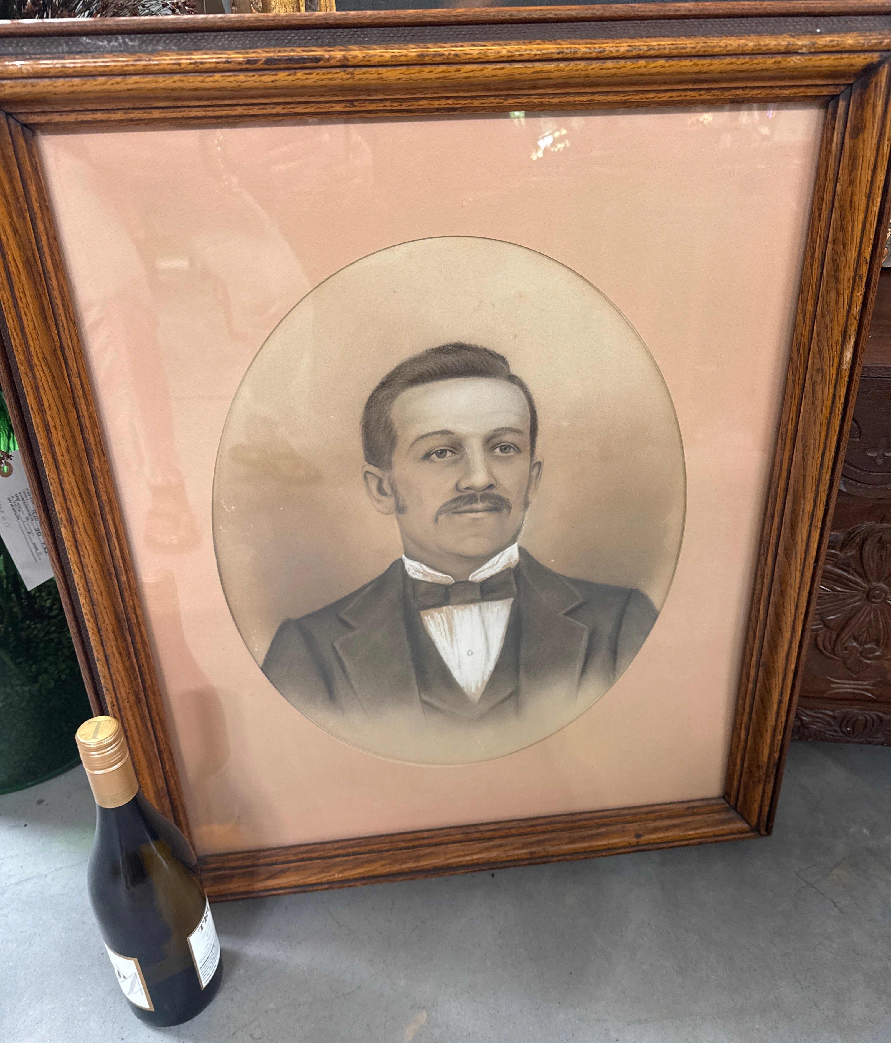 Antique 19th Century Victorian Ancestral Portrait Crayon Method
