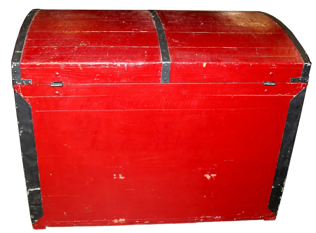 Vintage Handmade Cedar Red Storage Steamer Trunk Chest-K