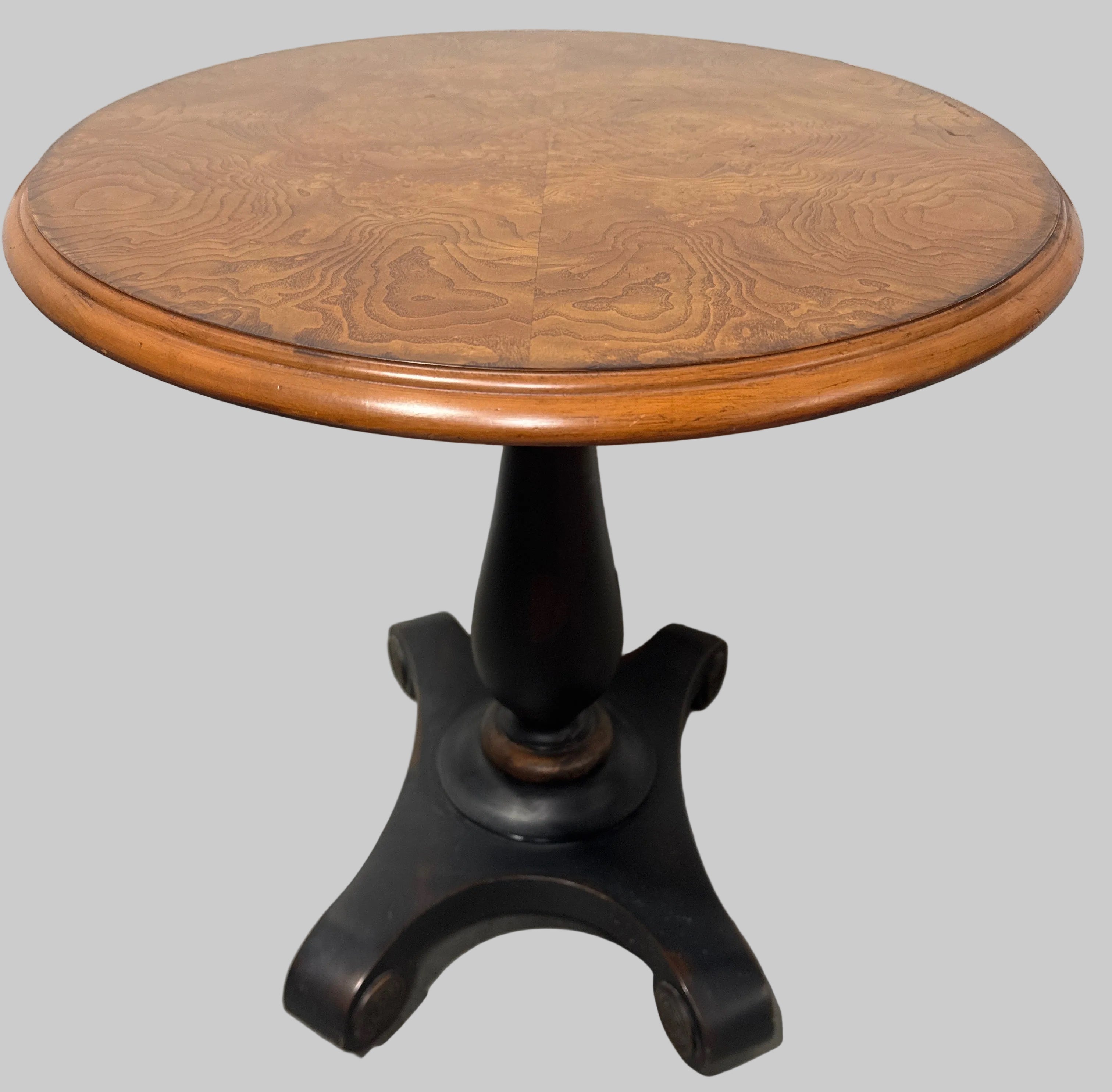 Vintage Drexel Heritage Burl Pedestal Empire Style Oval Side Table