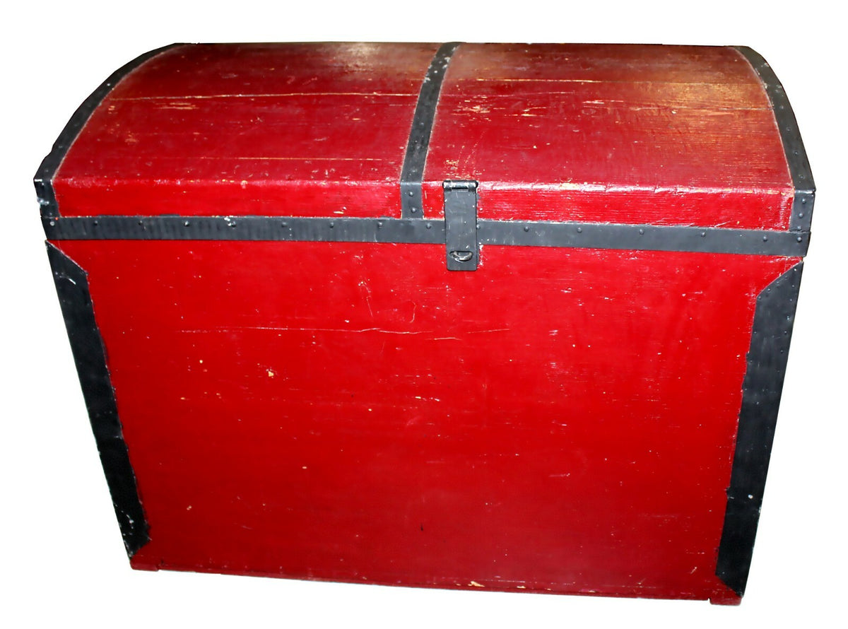 Vintage Handmade Cedar Red Storage Steamer Trunk Chest-K
