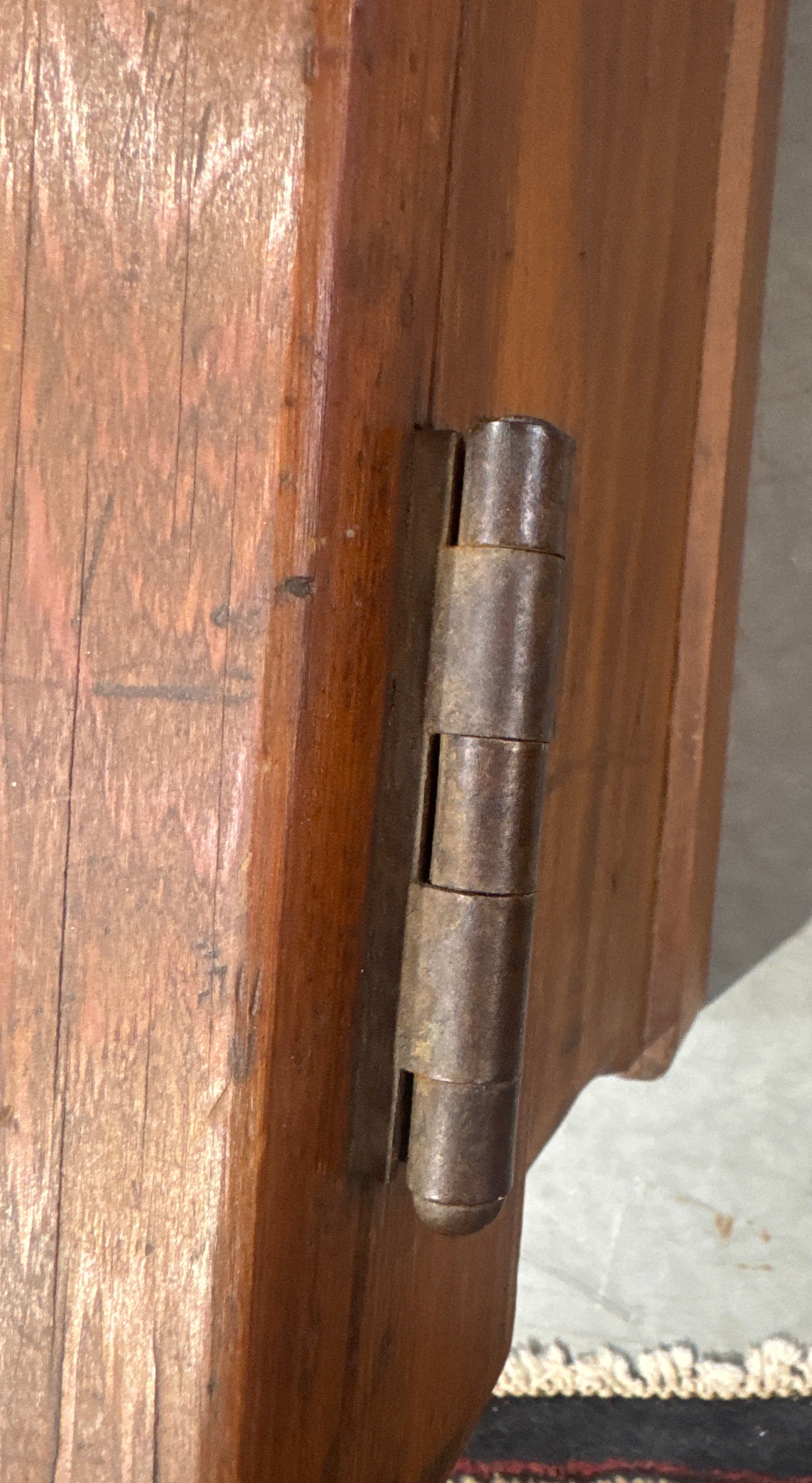 Antique Late 19th Century Primitive Lift Top Wood Carpentry Chest Trunk with Wrought Iron Latch